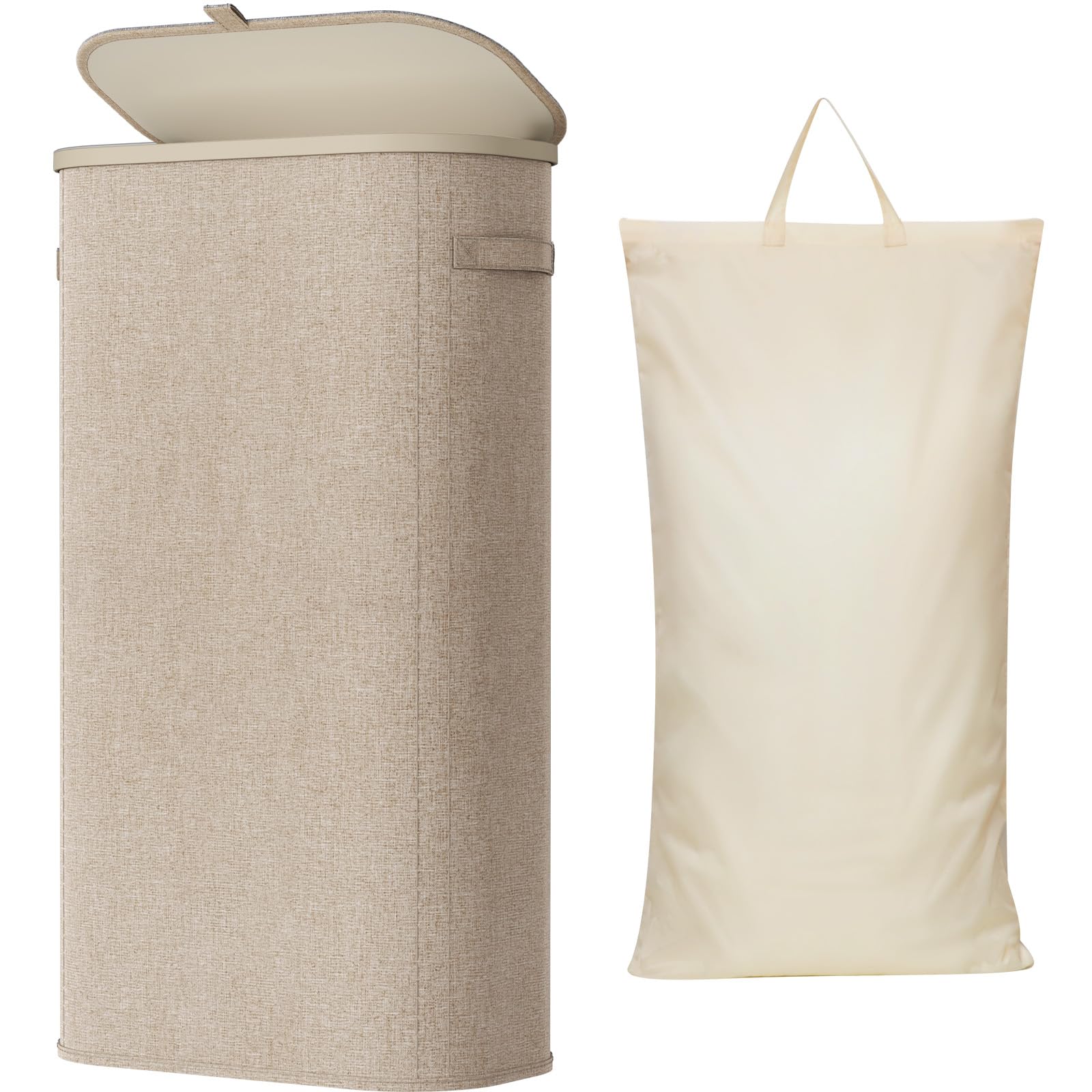 Lifewit Slim Laundry Basket with Lid and Removable Bag, 75L, Beige