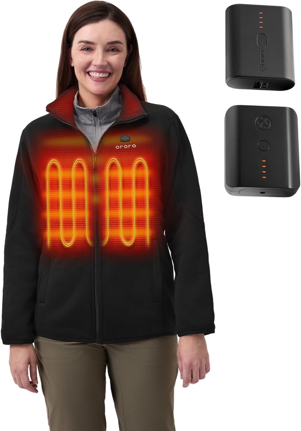 ORORO Women’s Heated Fleece Jacket (Black,S) and Extra Fast-Charging Battery