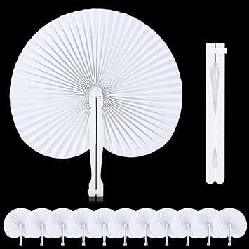 PATILWON 12 Pack Elegant Wedding Hand Fans   Foldable Paper Fans for Guests, DIY Handheld Fan for Summer Weddings, Parties, Decorations