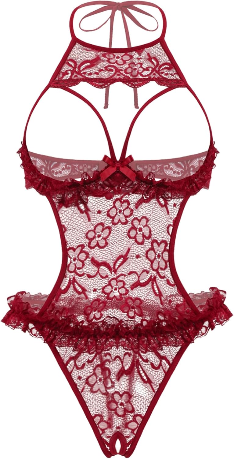Avidlove Sexy Lingerie for Women Halter Neck One Piece Teddy Bodysuit Lace Mini Babydoll Sleepwear - Image 2