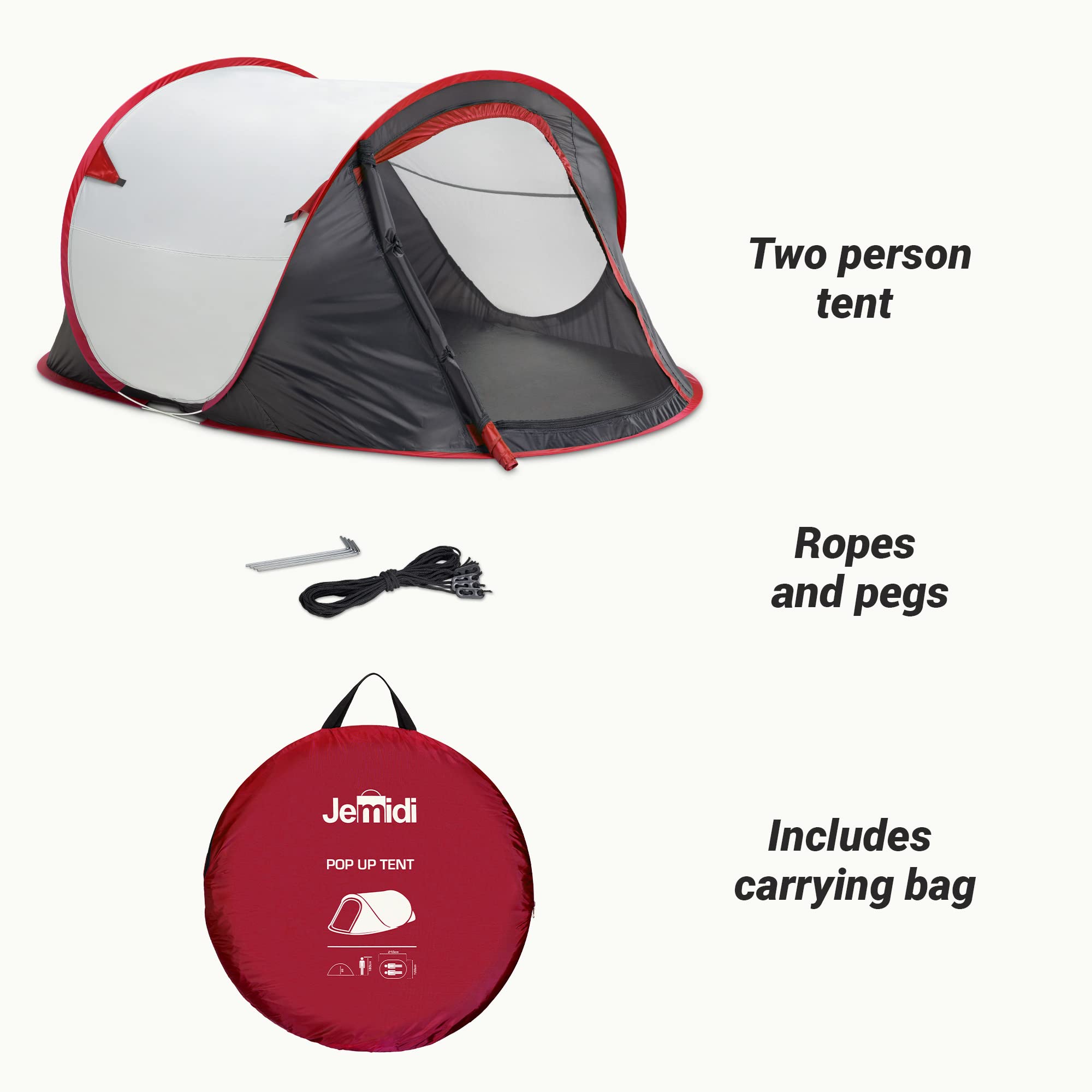 JEMIDI Tienda Pop up para 2 Personas - Carpa Instantánea Impermeable con Mosquitero