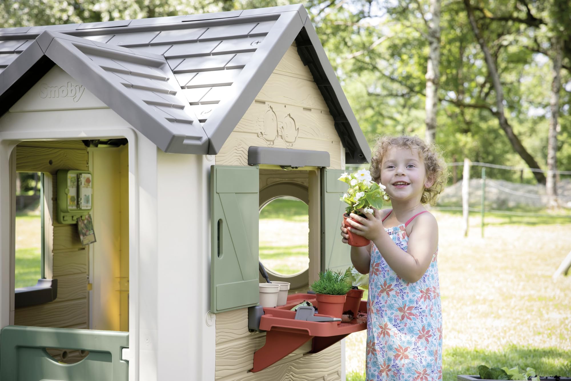 Smoby Life Garten Spielhaus 128x132x135 cm wetterfestes Gartenhaus mit Zubehör für Kinder ab 2 Jahre