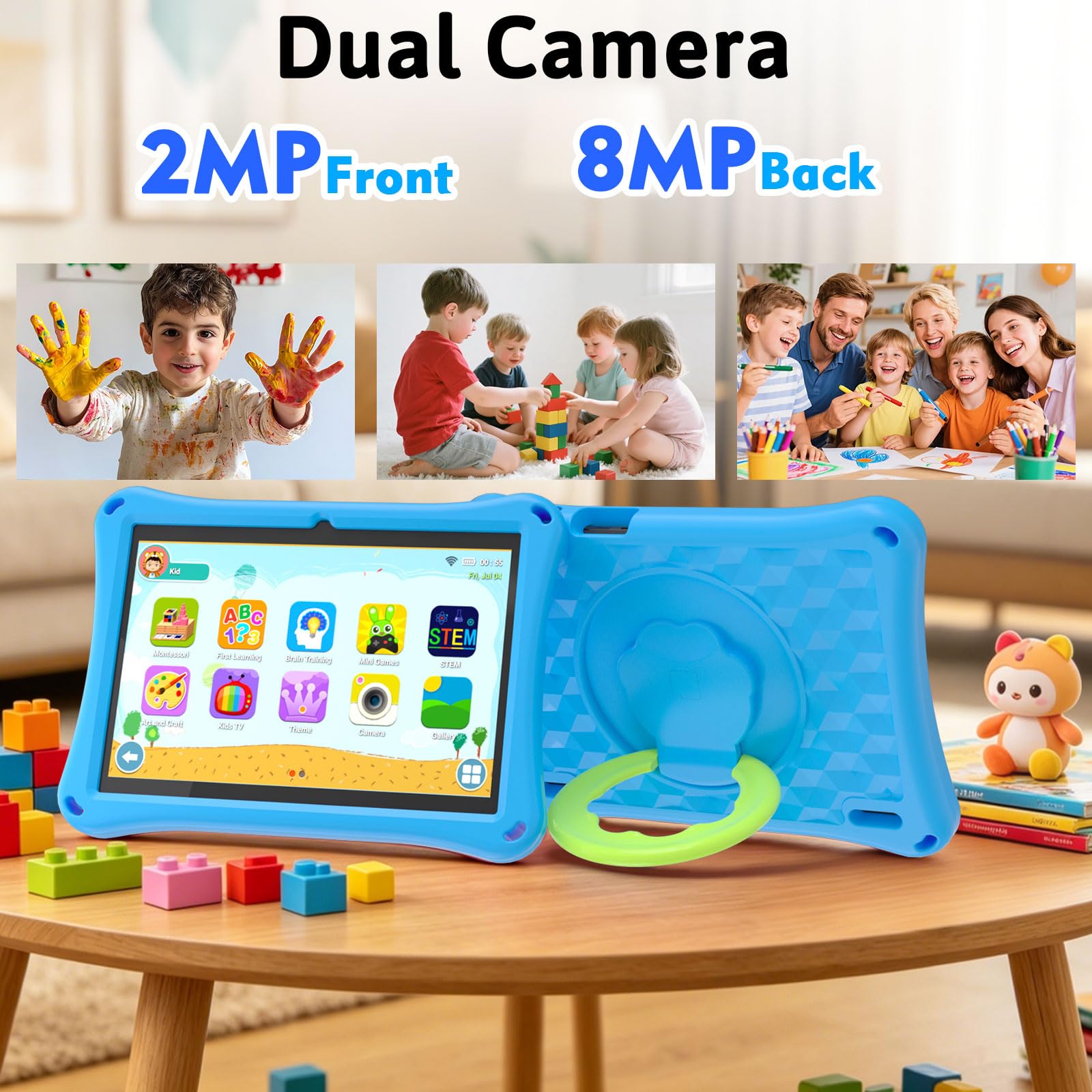Tablet Android 15 per bambini con custodia, tablet da 10 pollici per bambini, 8 GB di RAM 32 GB ROM 1 TB espandibile, batteria lunga 6000 mAh, schermo HD IPS, doppia fotocamera, controllo genitori