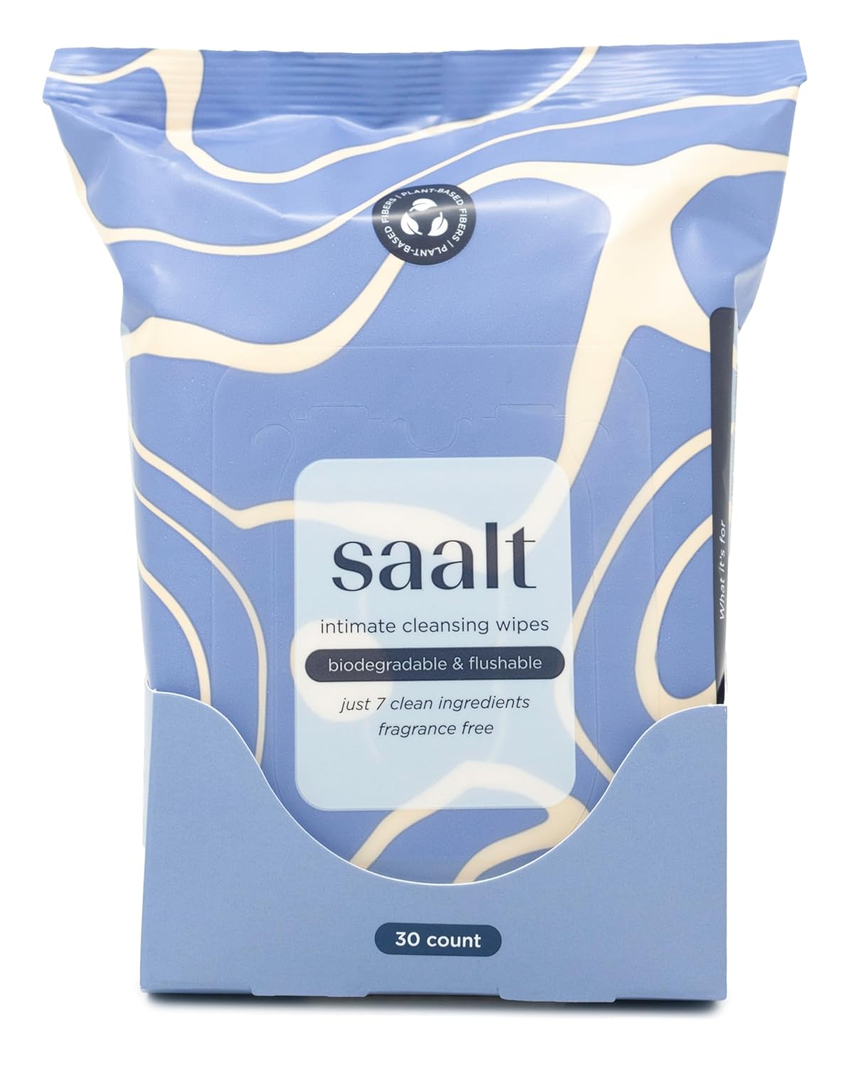 Saalt Intimate Cleansing Wipes - Biodegradable and Flushable, Fragrance Free, Alcohol Free, pH Balanced Feminine Wipes for Women - 30 Count