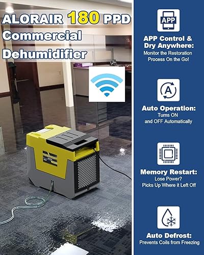 Miniatura 4 de AlorAir Deshumidificador comercial LGR de 180 PPD con bomba, deshumidificadores industriales resistentes, restauración de daños por agua para