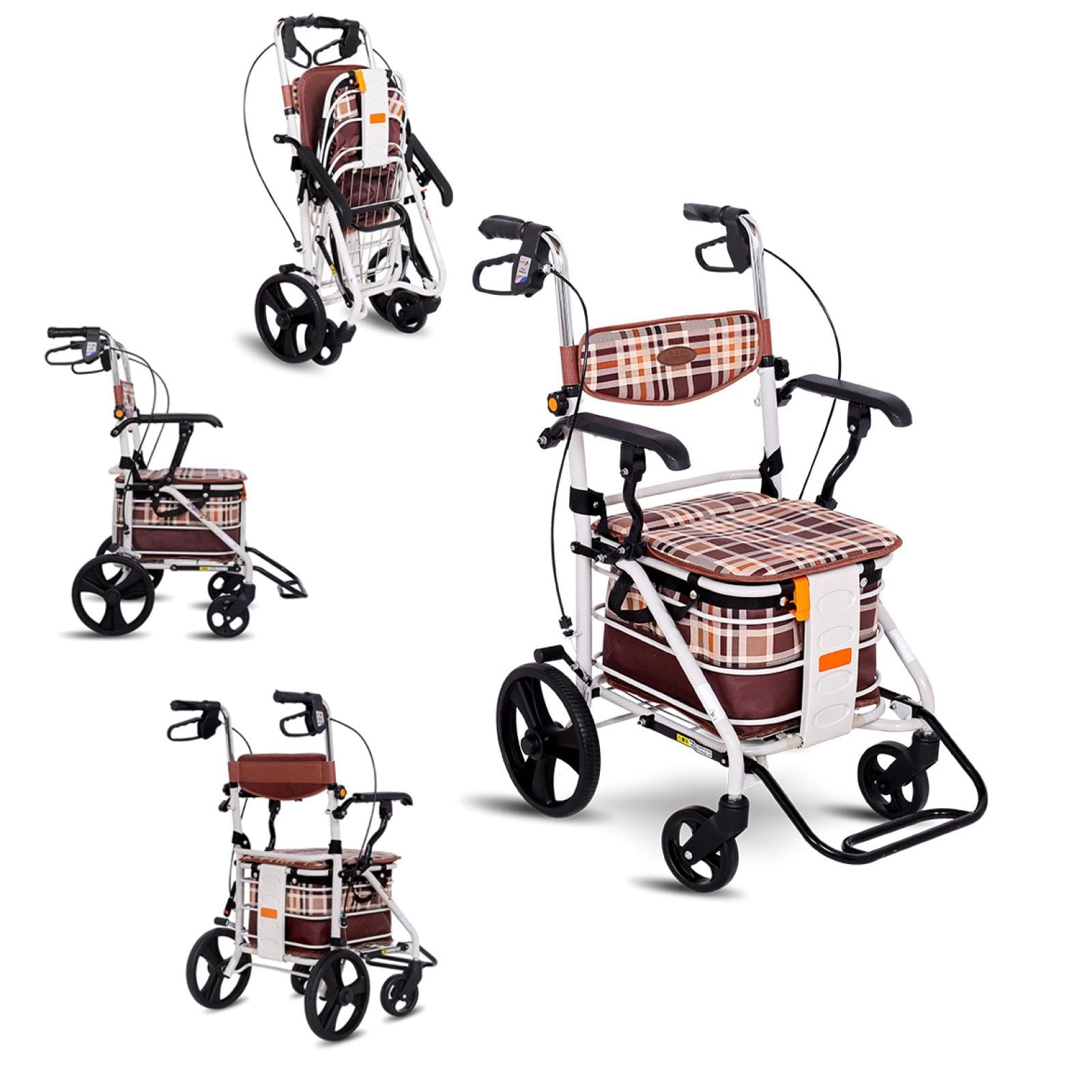 Andador De 4 Ruedas para Ancianos con Freno De Mano Carro De Compras Plegable Carro De Compras Plegable Portátil Andador Plegable para Ancianos