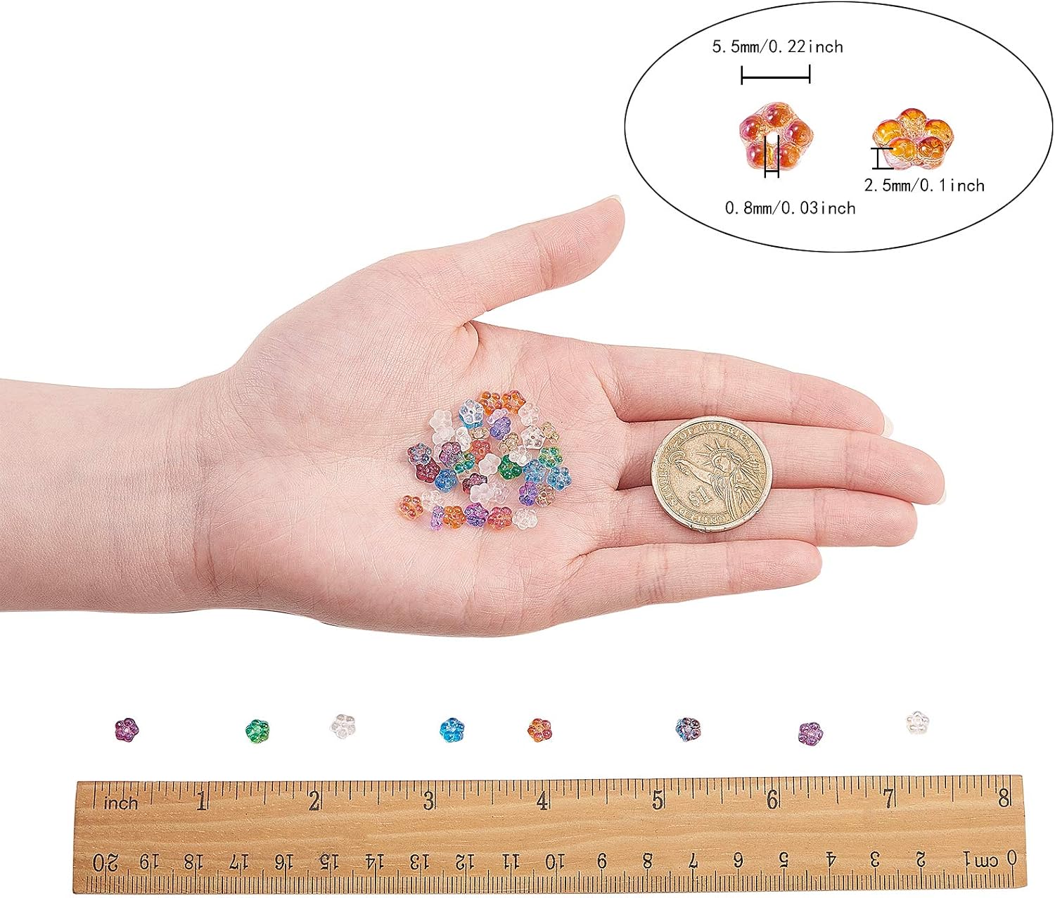 LiQunSweet 350 Pcs Czech Glass Crystal Random Colors Beads Dyed Flower 5.5mm Loose Spacer Small Charm Beads Bulk Lot for Jewelry Making DIY Crafts