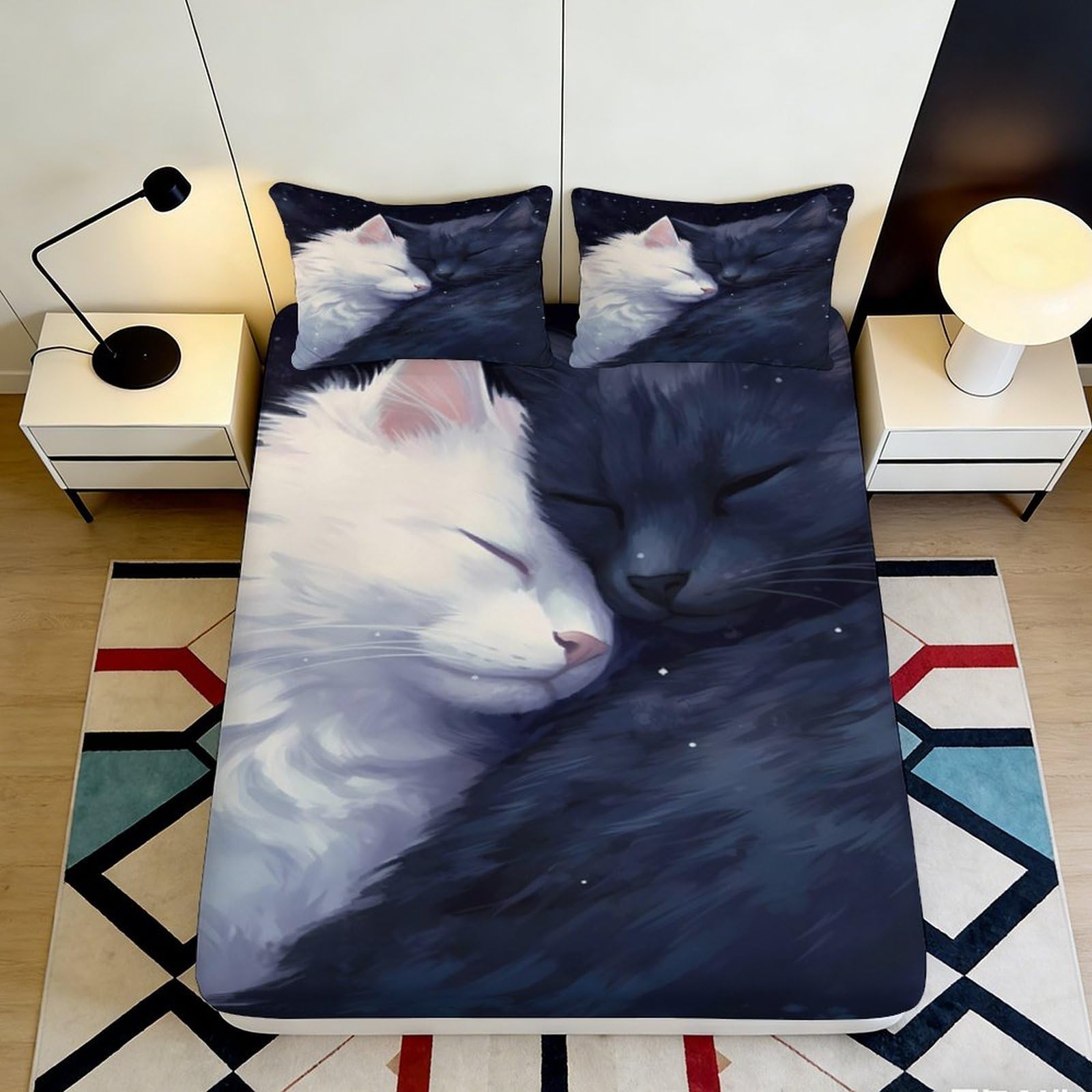 Wtorimpel Style-9 3D Printed Cat Pattern Fitted Sheet Microfiber Deep Pocket Non-Slip Bedroom Bedding Cat Mattress Fitted Cover All Ages Washable 200X200x25cm