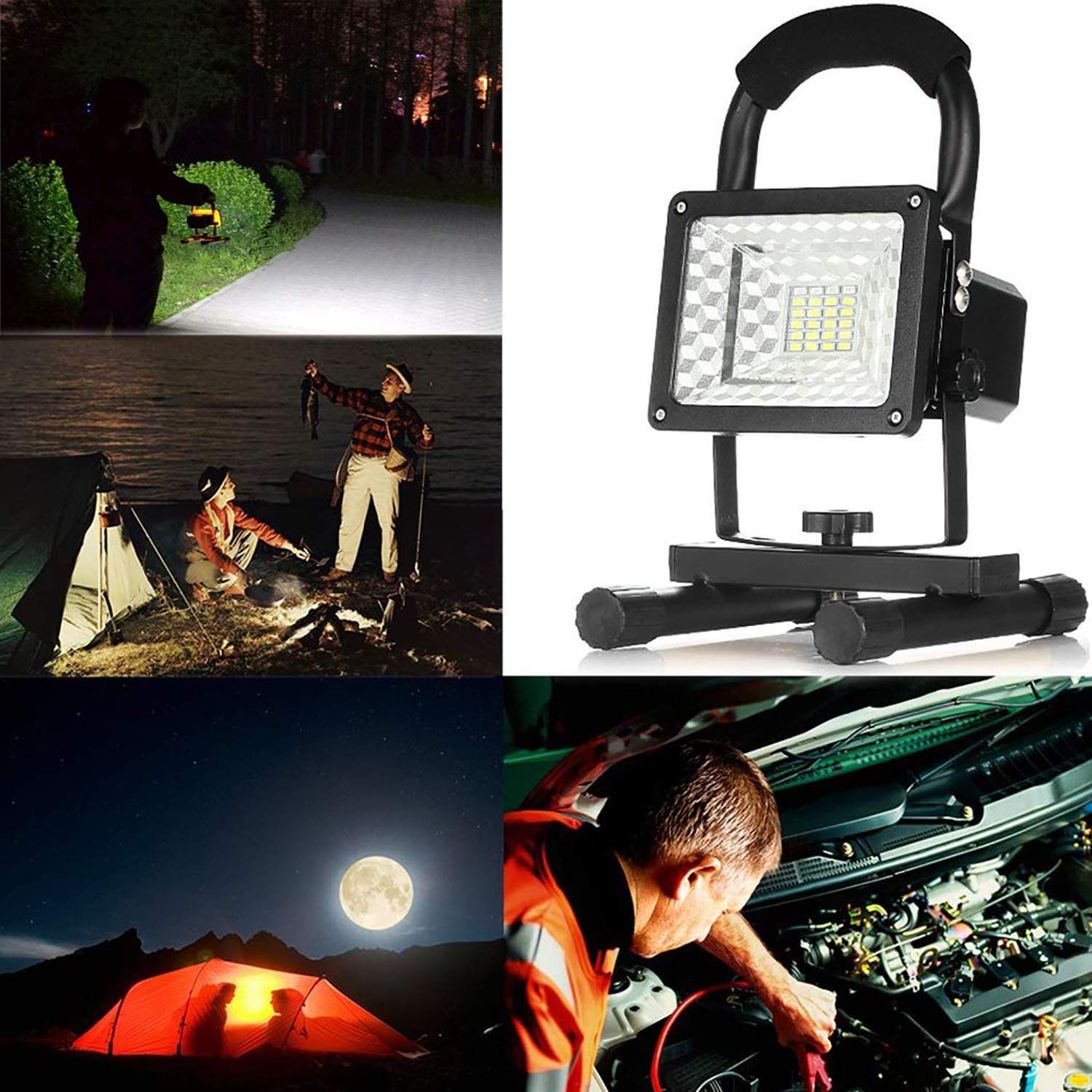 15W LED portátil recargable impermeable luz de trabajo luces de inundación inalámbricas, 1000 lúmenes, carga USB luces de inundación inalámbricas 3 modos de iluminación, batería de litio incorporada 3