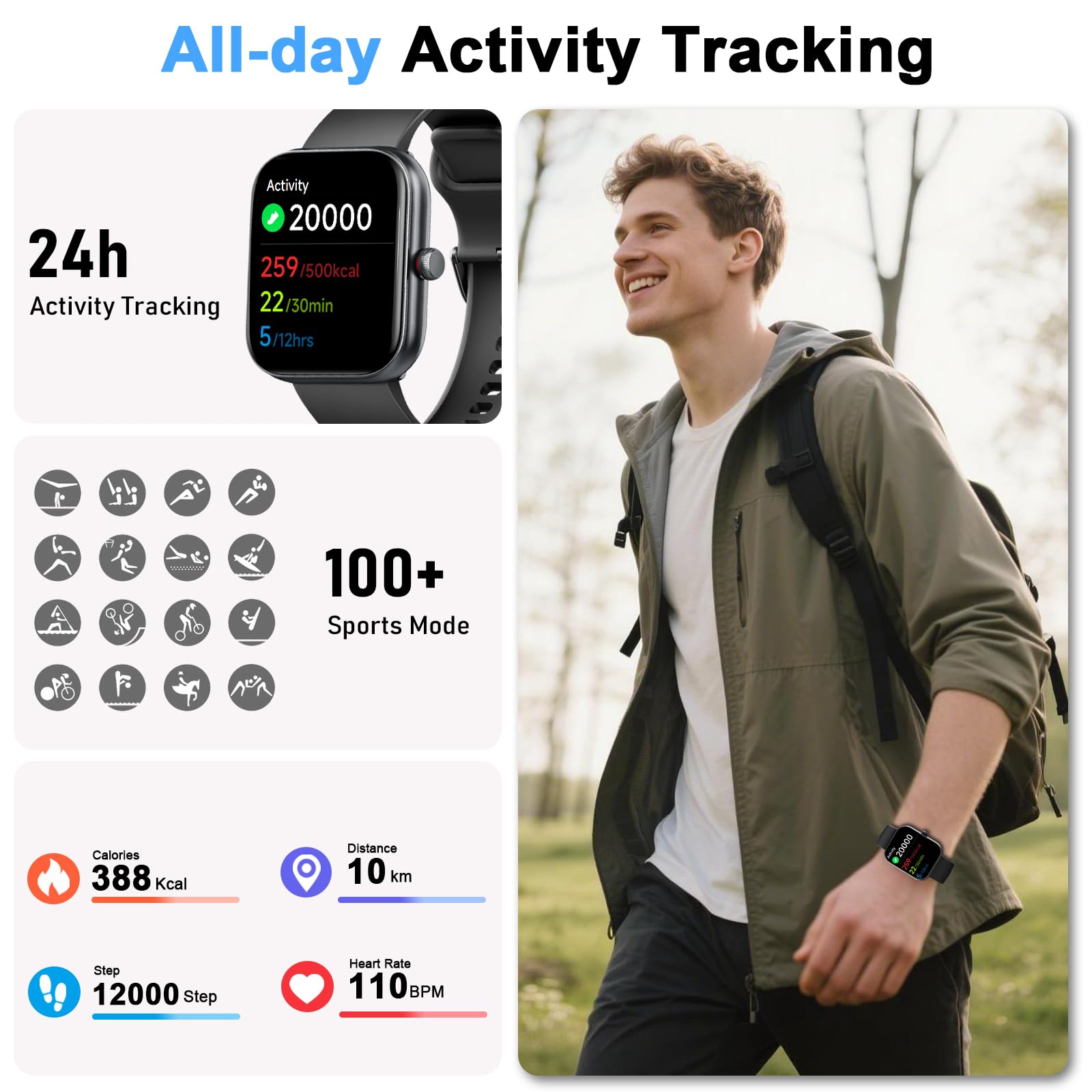 Smartwatch Damen Herren (Anrufe/Alexa), 1.91" HD Fitnessuhr mit Pulsuhr Schlafmonitor Sauerstoff Schrittzähler Uhr, Sportuhr IP68 Wasserdicht Fitness Tracker, 100 Sportmodi Smart Watch für iOS Android