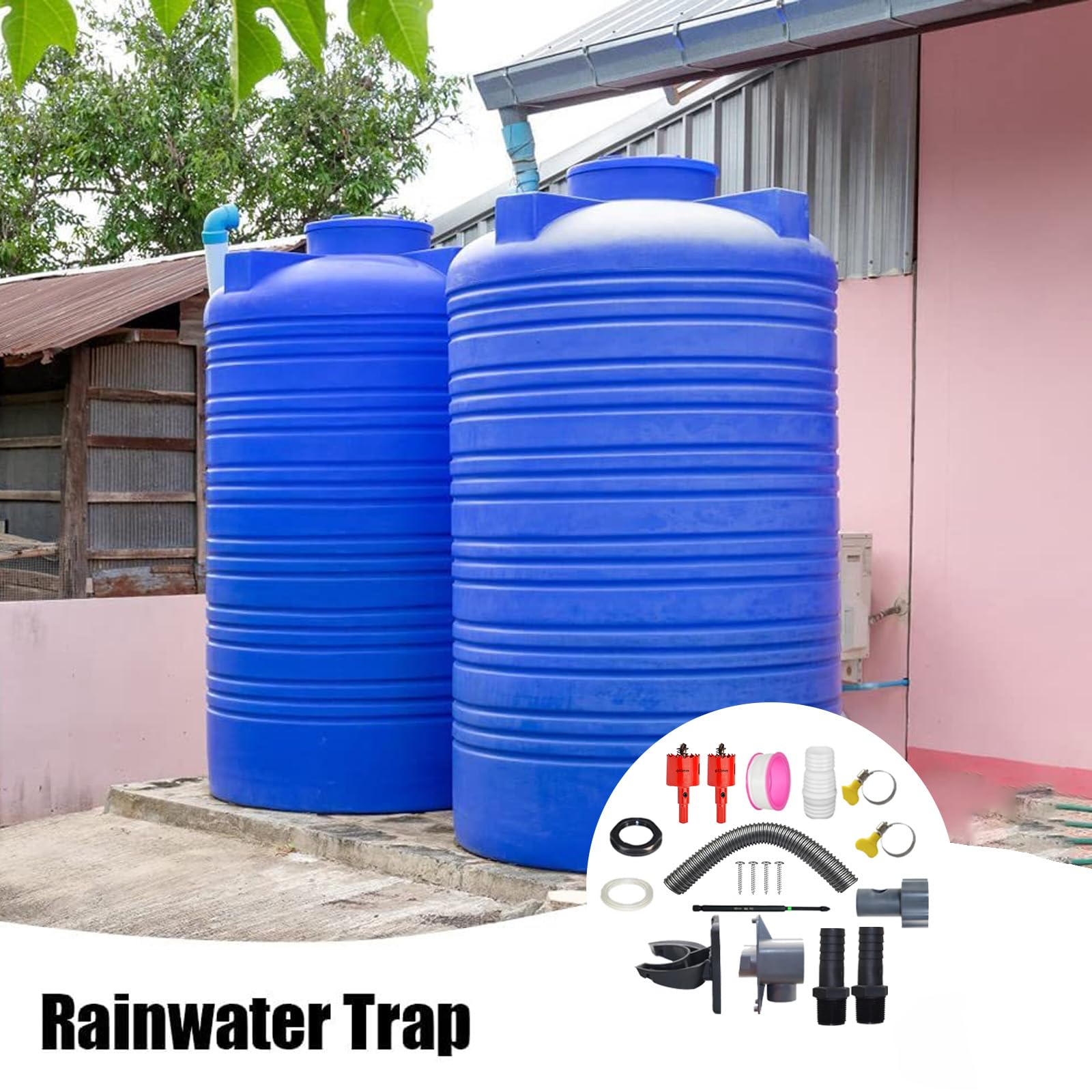 Recuperateur D Eau de Pluie,Collecteur Eau de Pluie 70-110mm,Kit de Raccords pour Tonneaux d'eau de Pluies,Récupérateur Eaus de Pluies pour Toitures,Kit de Raccordement,pour Toitures Jusqu'à 80 m²