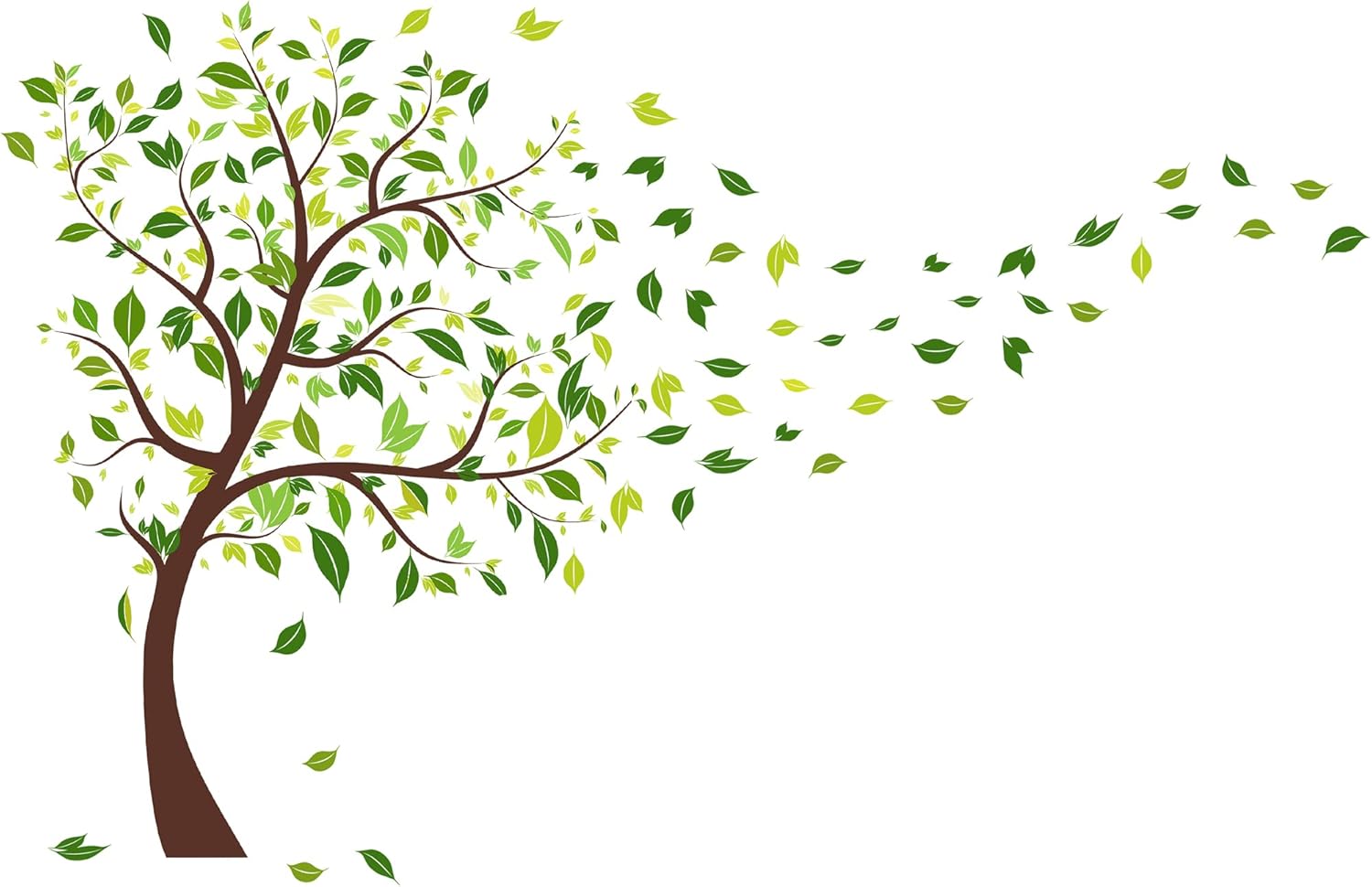RW-2196 Giant Green Tree Wall Decals Large Tree Branches Leaf Wall Stickers DIY Removable Brown Trees Fallen Leaves Photo Wall Art Decor for Kids Women Bedroom Living Room Nursery Office - Image 8