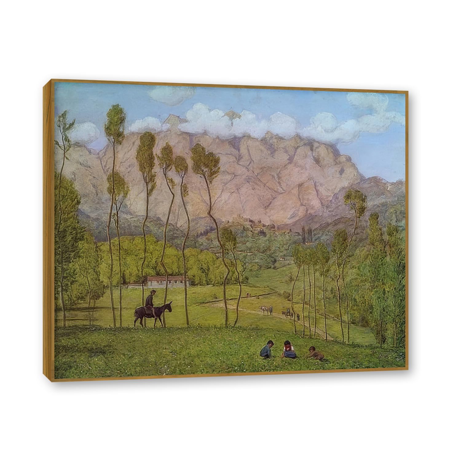 NHLDZYH Teak Frame. Hans Thoma Style Canvas Wall Art - (Landschaft Bei Carrara Um), German Romantic Realism Painting with Symbolic Nature, Rustic Country Home Decor. 50x60cm-19.6x23.6in