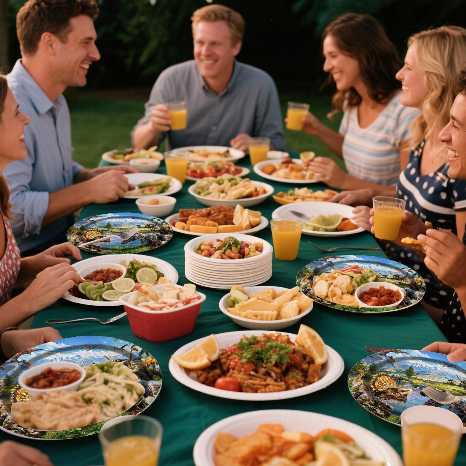 50 Pack Oval Dinosaur Themed Paper Plates, with Tyrannosaurus Rex and Triceratops, 13inch×10.6inch Dinosaur Disposable Dinnerware for Adult or Boy Birthday party,Jurassic Party Supplies.