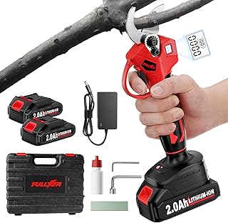 FULLYEA Electric Pruning Shears, 1.4" Cutting Diameter Electric Pruner with LCD Display＆2Pcs 2.0Ah Rechargeable Battery, Brushless Motor Cordless Pruning Shears for Tree Trimming Branch Cutter