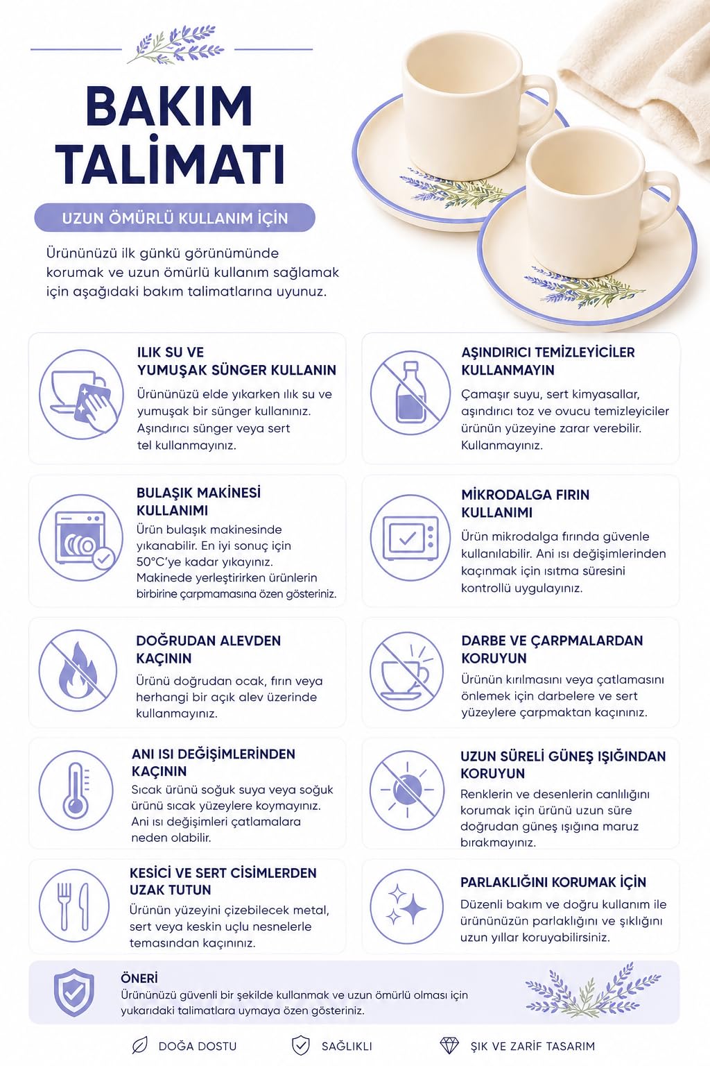 Kahve Fincan Takımı, Lavanta Desenli 4 Parça 2 Kişilik Seramik, Seramik Kahve Takımı, 4 Parça Kahve Seti, Şık Desenli Seramik Türk Kahvesi Fincan Seti, Premium Seramik Kahve Seti, Modern Kahve Seti