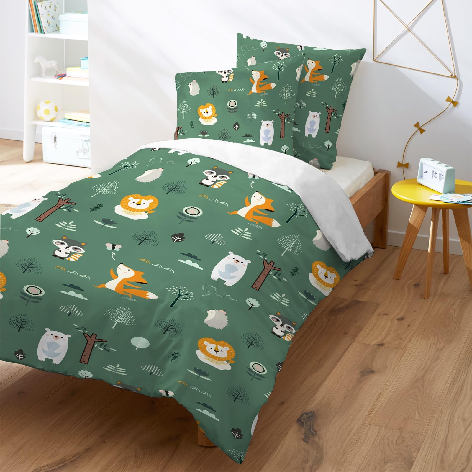 Housse de couette 140x200 enfant vert pour chambre sur le thème forêt