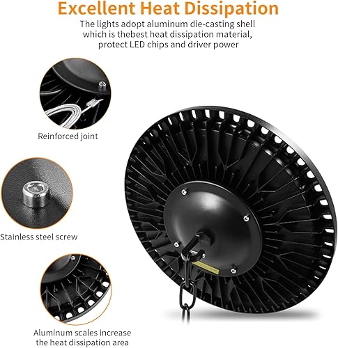 Miniatura 9 de Luz LED de alta bahía 100W 21,000LM | Luces LED UFO LED de alta bahía de 5000 K para iluminación comercial de bahía, luz de área de almacén,