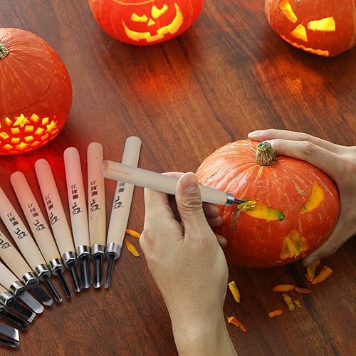 Miniatura 6 de WAYCOM Juego de 24 cuchillos de madera kit de tallado de madera juego de cincel profesional incluyendo pequeño medio grande 24 unidades