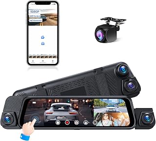 Car Rearview Mirror 10" Touch Screen, 4 Channels 1080P Dash Cam Rearview Mirror with 64GB Card, 150° Wide Angle Night Vision/Looping