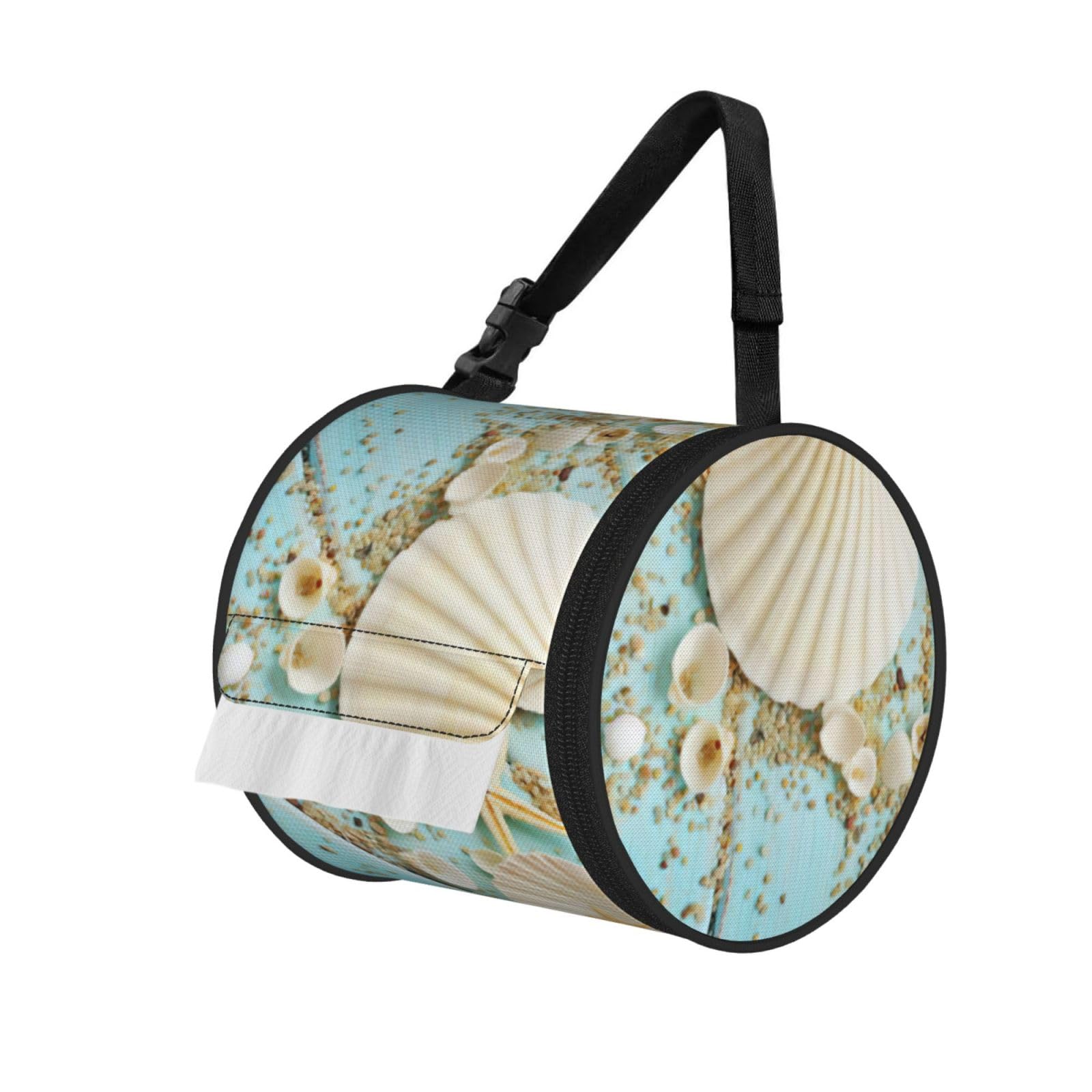 Ocean Sea Beach Seashells Starfish Blue Print Fashion Tissues Organizer Box, Hanging Tissue Holder For Purse Coins For Car Office Daily Outing