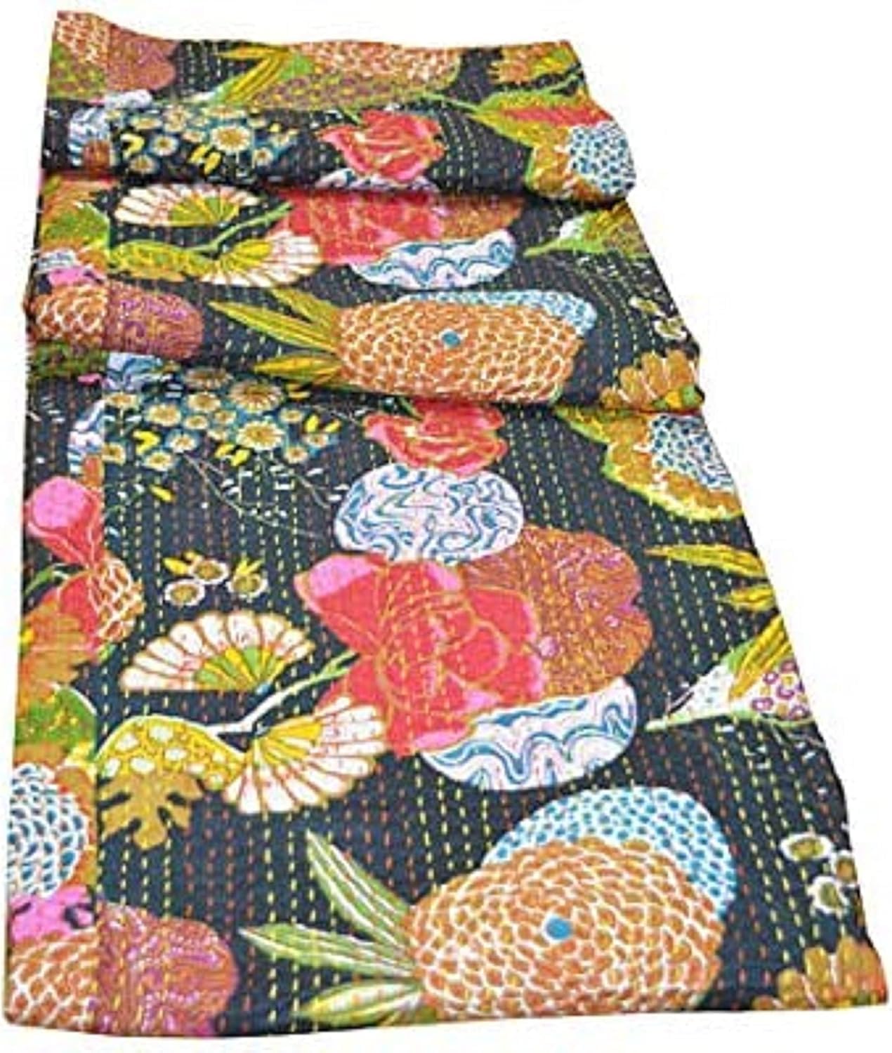 Handmade Twin Size Pure Cotton Bedspread Queen Size Quilt Kantha Stitch Kantha Quilt Cover Reversible Throw Quilt Bedroom Home Bedding Decor Quilts, 60x90 inch. (Beige Multicolor)