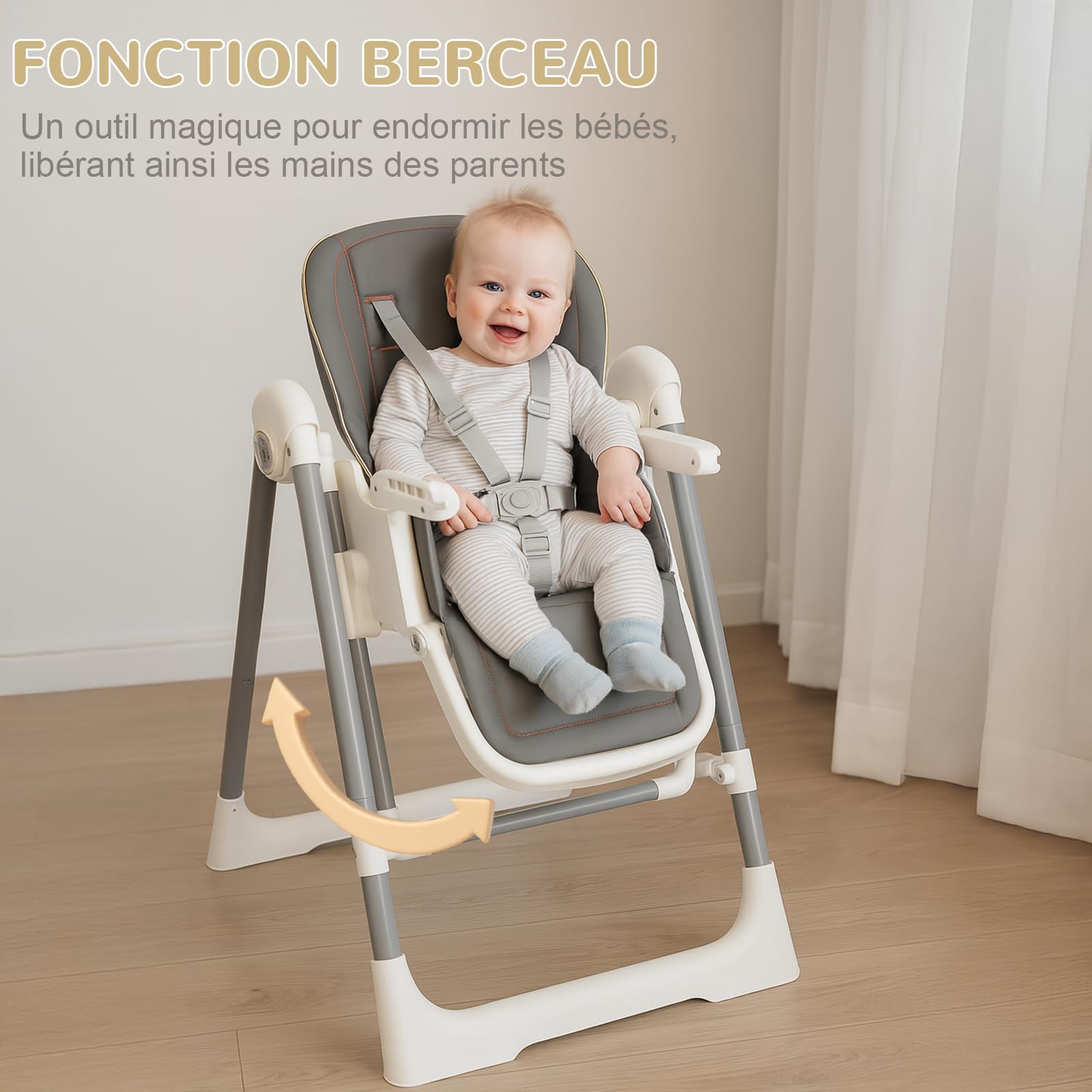 LEADZM Chaise Haute Bébé Pliable, 6 Hauteurs Réglables, Plateau Double Amovible, avec Roulettes Pivotantes, Charge Maximale 15 kg, Convient aux Bébés de 6 à 36 Mois (Gris)