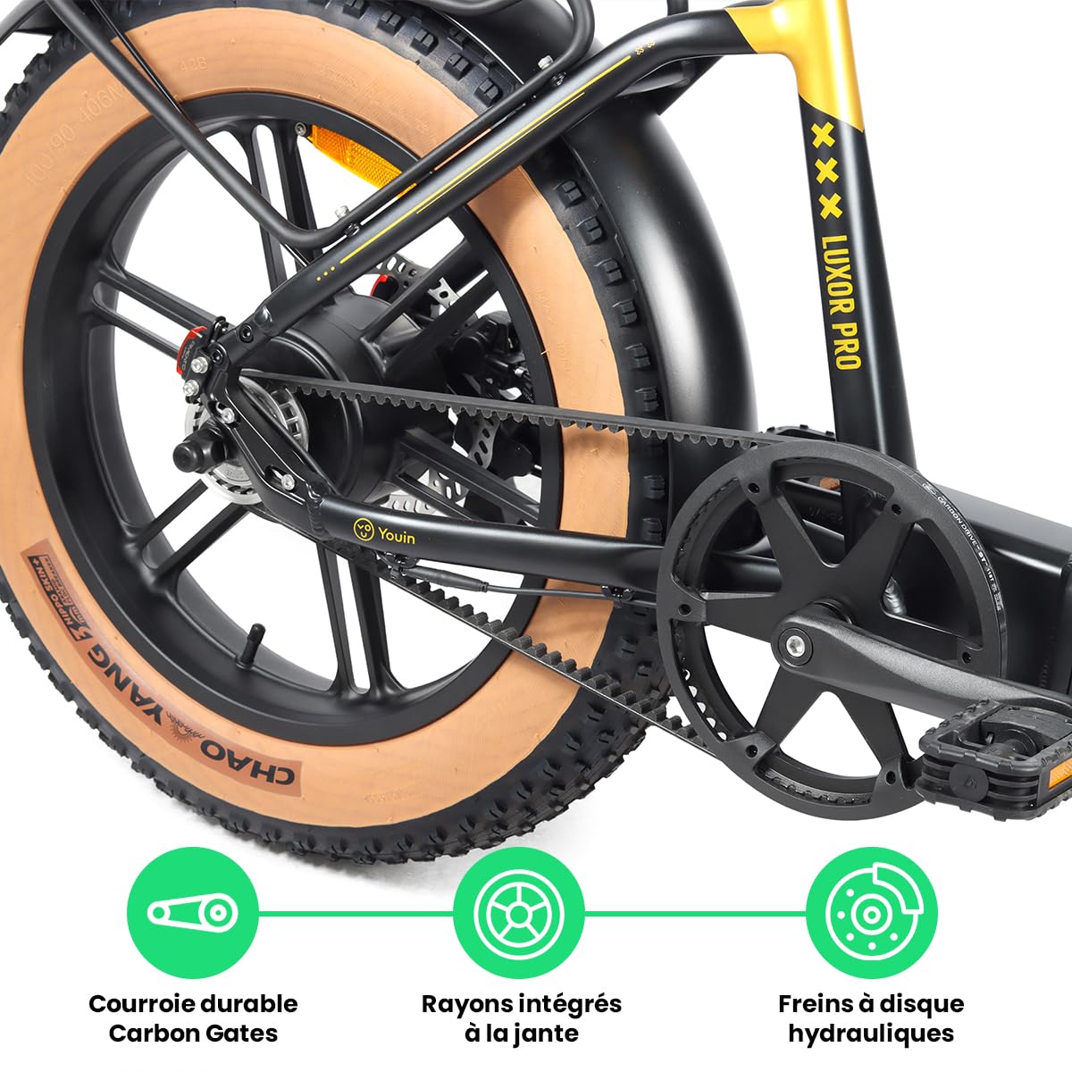 Youin Luxor Pro BK1750 Vélo électrique Pliable Fat 20 Pouces Sangle Carbone Moteur 250 W Batterie Amovible jusqu'à 100 km Freins hydrauliques Écran Couleur Suspension Premium.