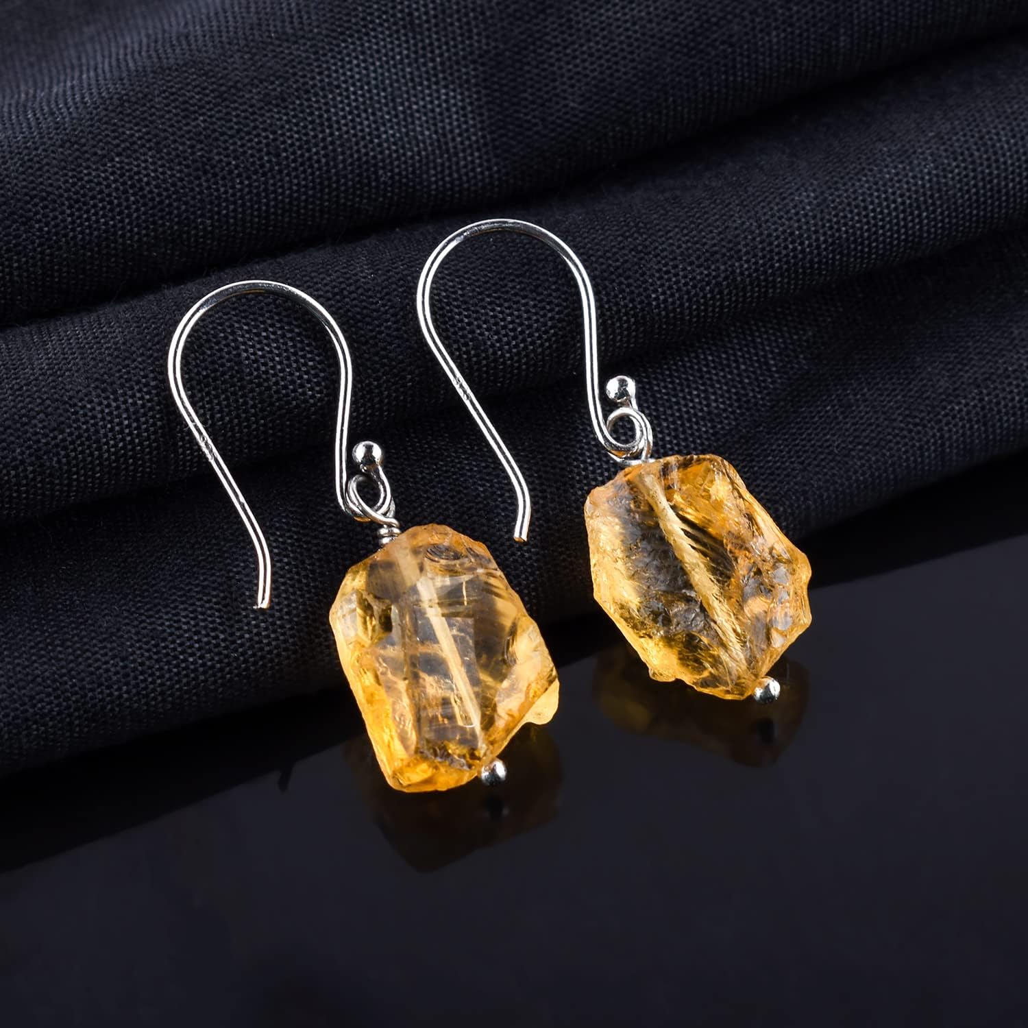 InfinityGemsArt Raw Citrine Earrings Set Women, November Birthstone, Natural Gemstone Rough Pair, Dangle Handmade Jewelry, Chakra Energy Healing Crystals, 925 Sterling Silver - Image 2