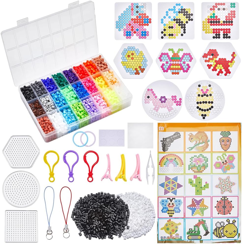 1 Box 24 Colors 4300Pcs Fuse Beads Kit 5mm Melting Beads with Pegboards Ironing Paper Chain Accessories 1000Pcs Black and White Fuse Beads Refills for DIY Crafts Christmas Birthday Gifts