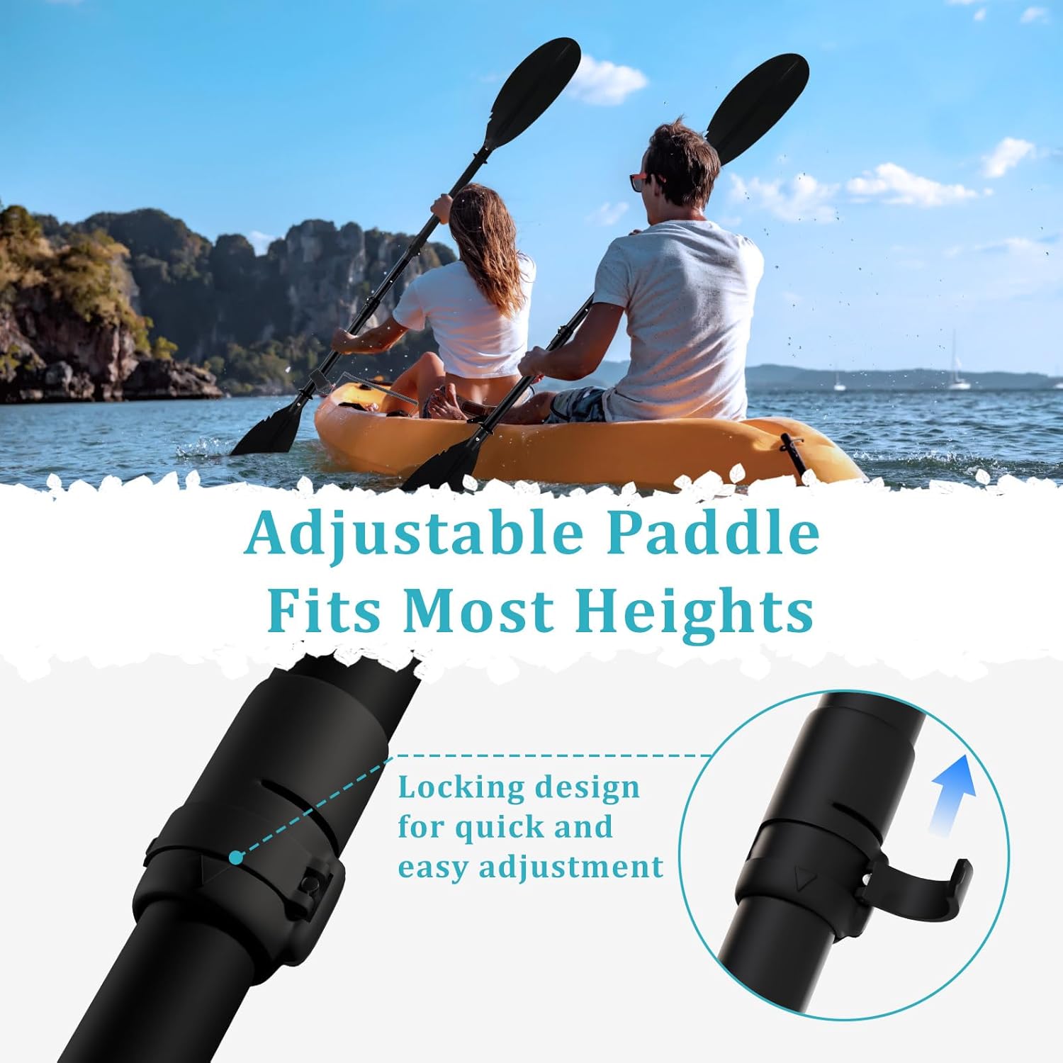 Floating Kayaking Oars,Paddle Board Paddle Detachable Adjustable Alloy Shaft Lightweight Ideal for Kayak Surfing Water Sports Adults Beginners