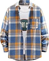 Vista 5 de T Shirts for Men Fashion Cotton Button Down Collar Shirt Jackets Classic Fit Long Sleeve Plaid Shirts Coat 2023