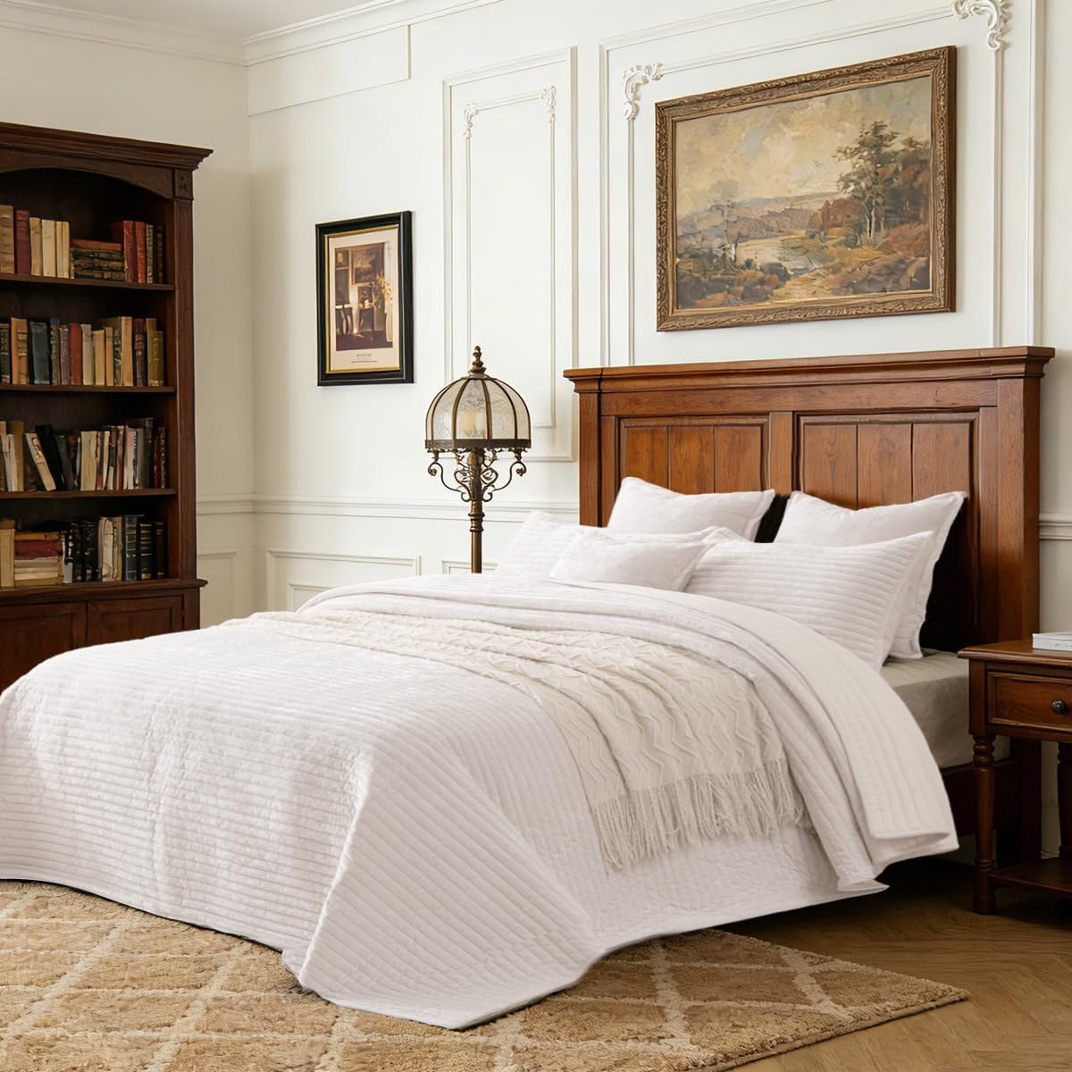 3 Pieces Luxurious Velvet Oversized King Quilt Bedding Set 120x128 Striped Bedspread Coverlet Quilted Set with 2 Pillow Shams 20x36 Ultra Soft Comforter for All Season, Cream - Image 7