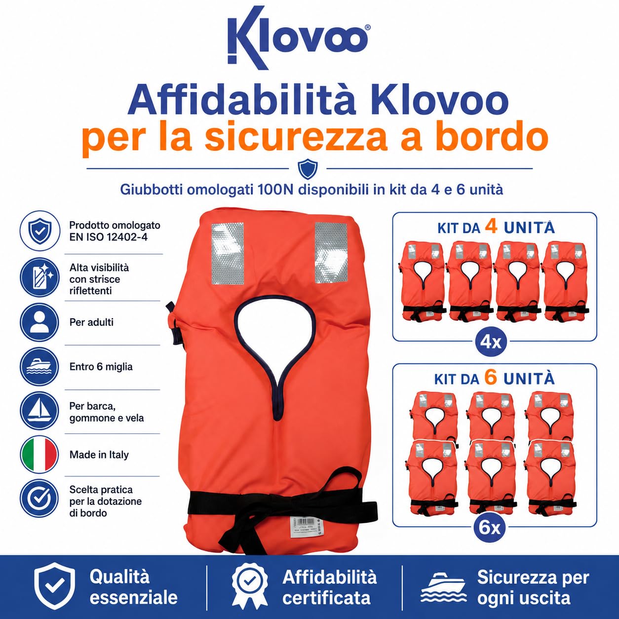 Kit Giubbotti di Salvataggio Omologati 100 N per Barca Multipack