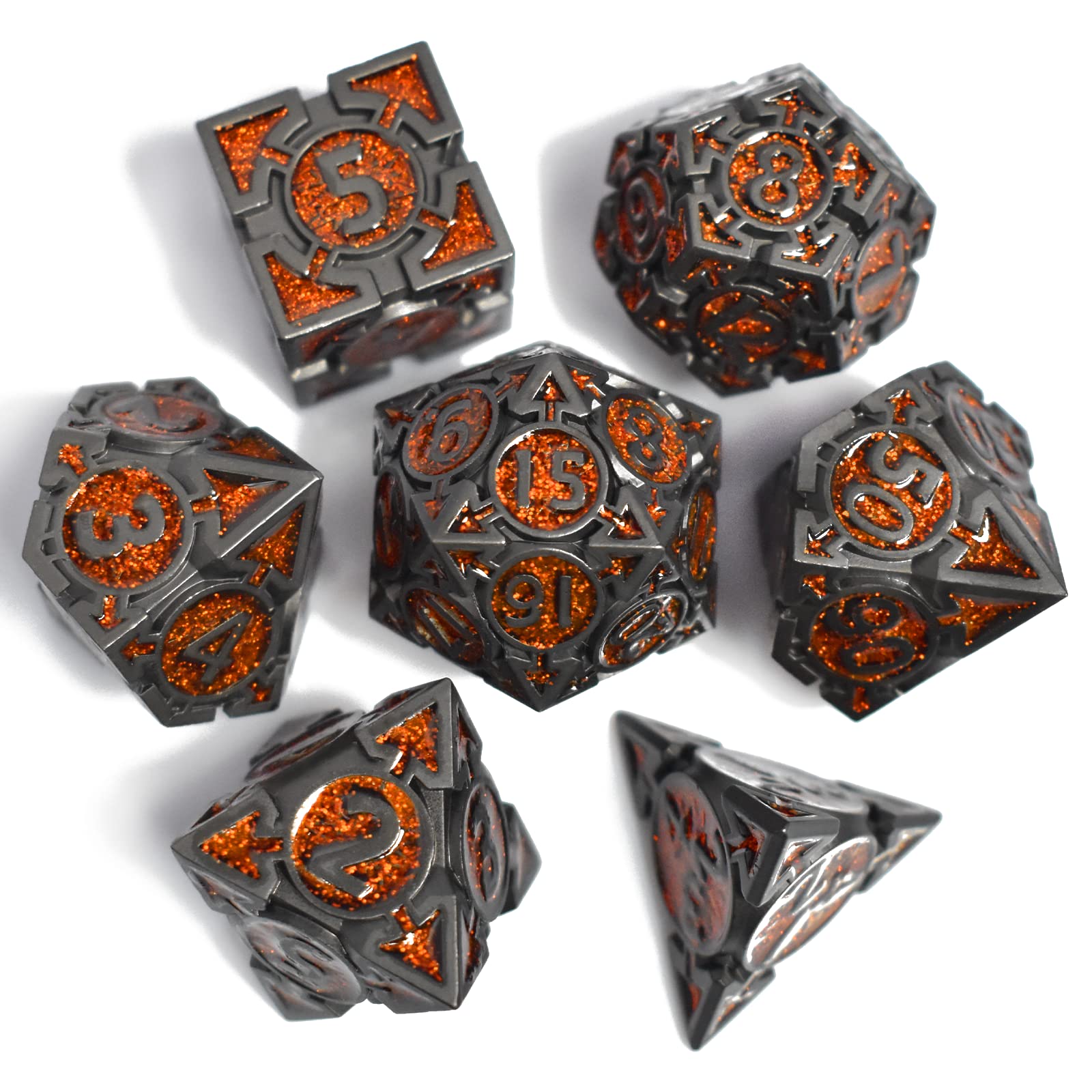 DND Metal Dice Set, 7 die Metal DND Polyhedral Blue Red and Black Gold Dice Sets with Gift Metal D and D Dice Box, for Dungeons and Dragons Dice Set Role Playing Multiplayer Games D&D Dice