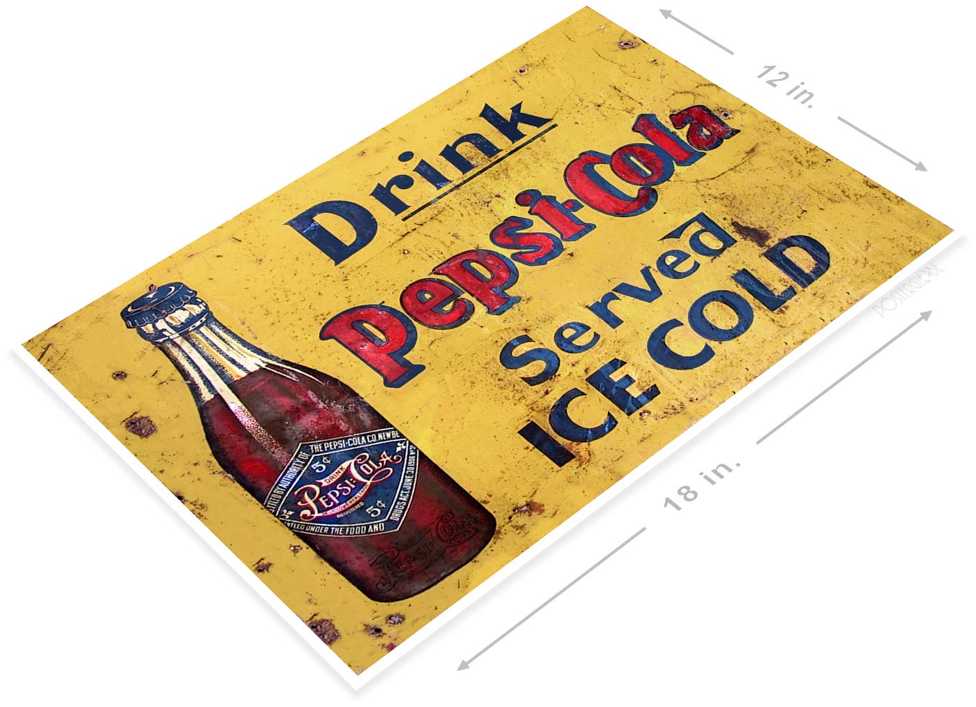 PosterGlobe Poster A141 Pepsi Cola Cold Rustic Retro Soda Poster Kitchen Cottage 12 x 18