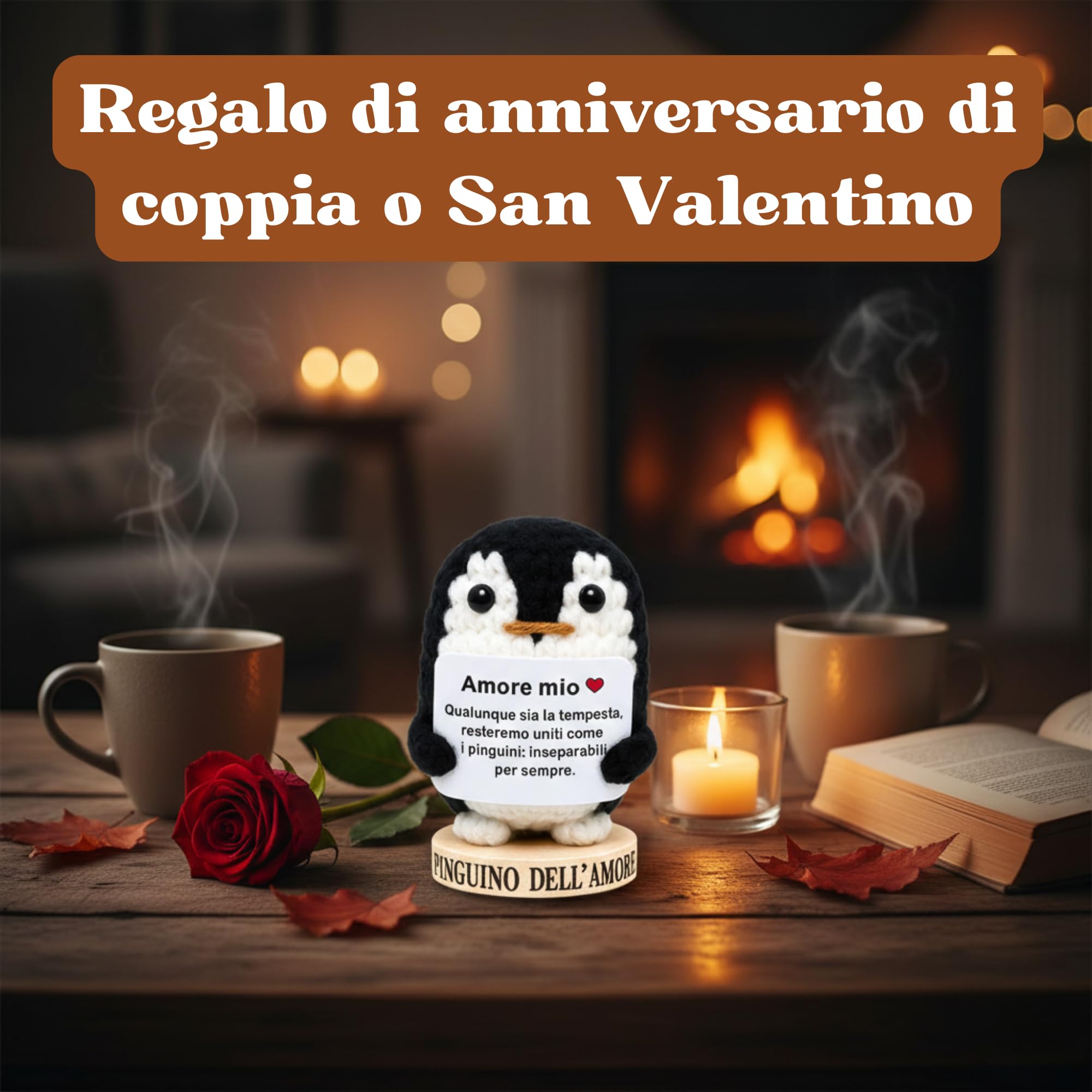 Pinguino Peluche dell’Amore – Regalo Romantico per Fidanzato o Fidanzata, Idea Regalo Anniversario, Mesiversario o Matrimonio – Regalo di Coppia San Valentino “Amore Mio” (Pinguino dell’Amore)