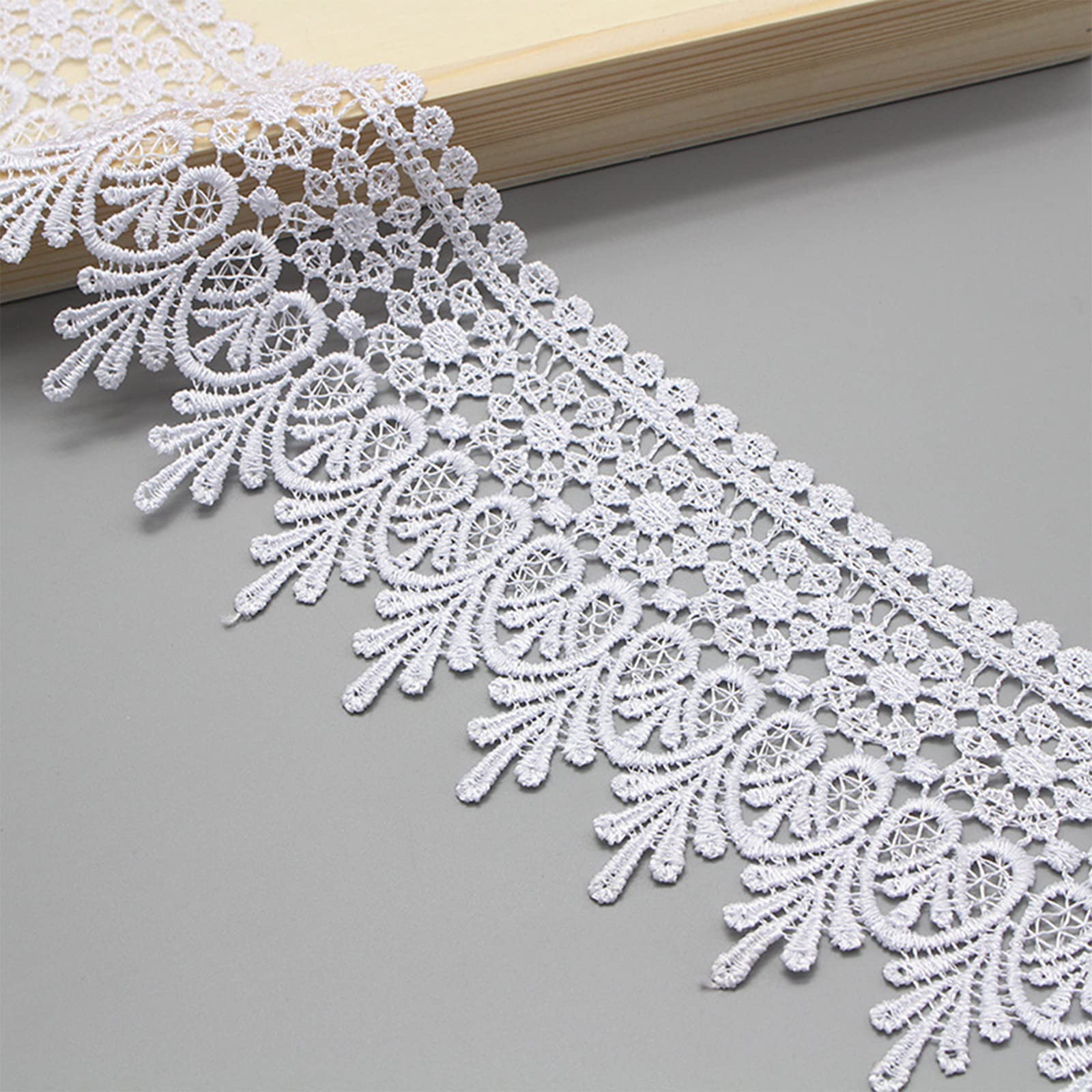 Dentelle De Coton Blanc - 7,5 Cm De Large, 4,6 M De Long - Motif Floral Ajouré - Pour Décoration Robe De Mariée, DIY