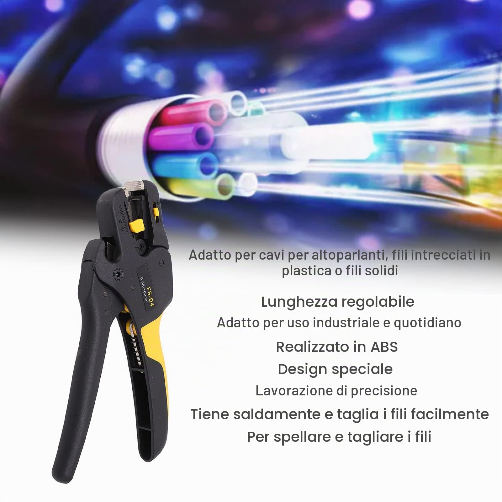 Pinza Spelafili Automatica 0,08-10 mm² - Strumento per Cavi Elettrici Singolo e Multifilare, Pinza Spelafil Regolabile per Installazioni Elettriche, Utensile per Risparmio di Manodopera
