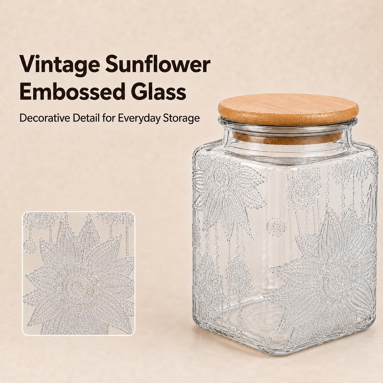 ANSQU Square Glass Jar with Lid, 25.3oz Vintage Coffee Canister image 5