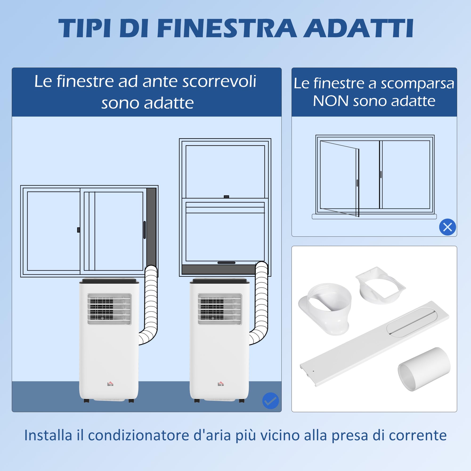 HOMCOM Condizionatore Portatile 7000BTU 2KW con Deumidificatore 3 in 1, 5 Modalità, 2 Velocità e Timer 24h, Climatizzatore Portatile con Display Digitale, Telecomando, Per Stanze Fino a 25㎡, Bianco