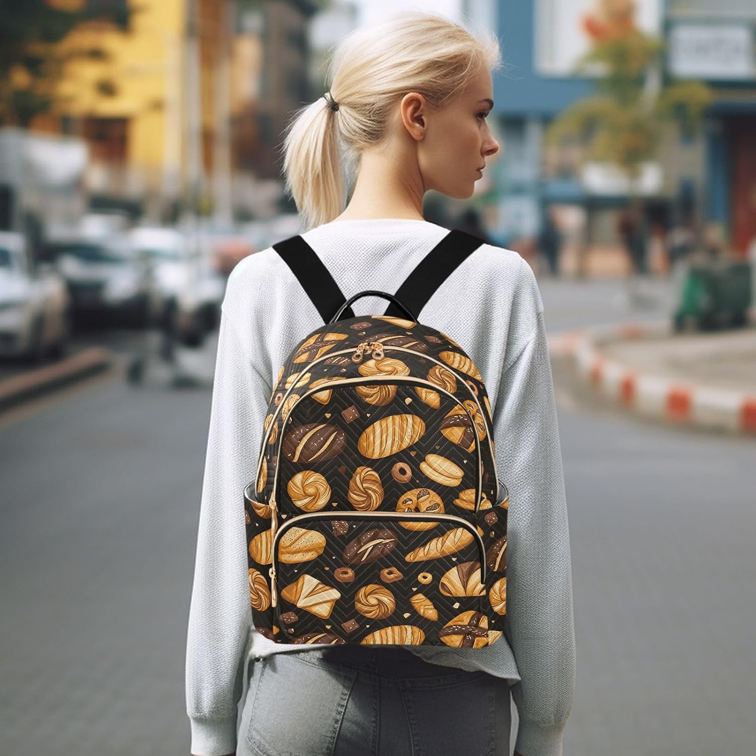 Bakery Breads Pattern Backpack Purse for Women Shoulder Bag Fashion Daypack Ladies Handbag Lightweight Travel Bag Rucksack