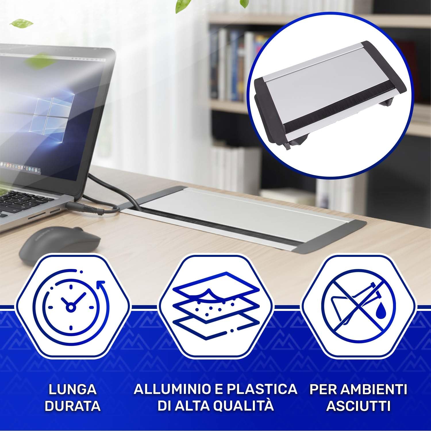 Presa a Scomparsa Top Cucina 291x158 mm con Cavo di Alimentazione da 1,5 m - Presa da Incasso per Mobili 3 x Schuko e 2 x USB 5V/2,1A - Garanzia 10 Anni - MONTERAL