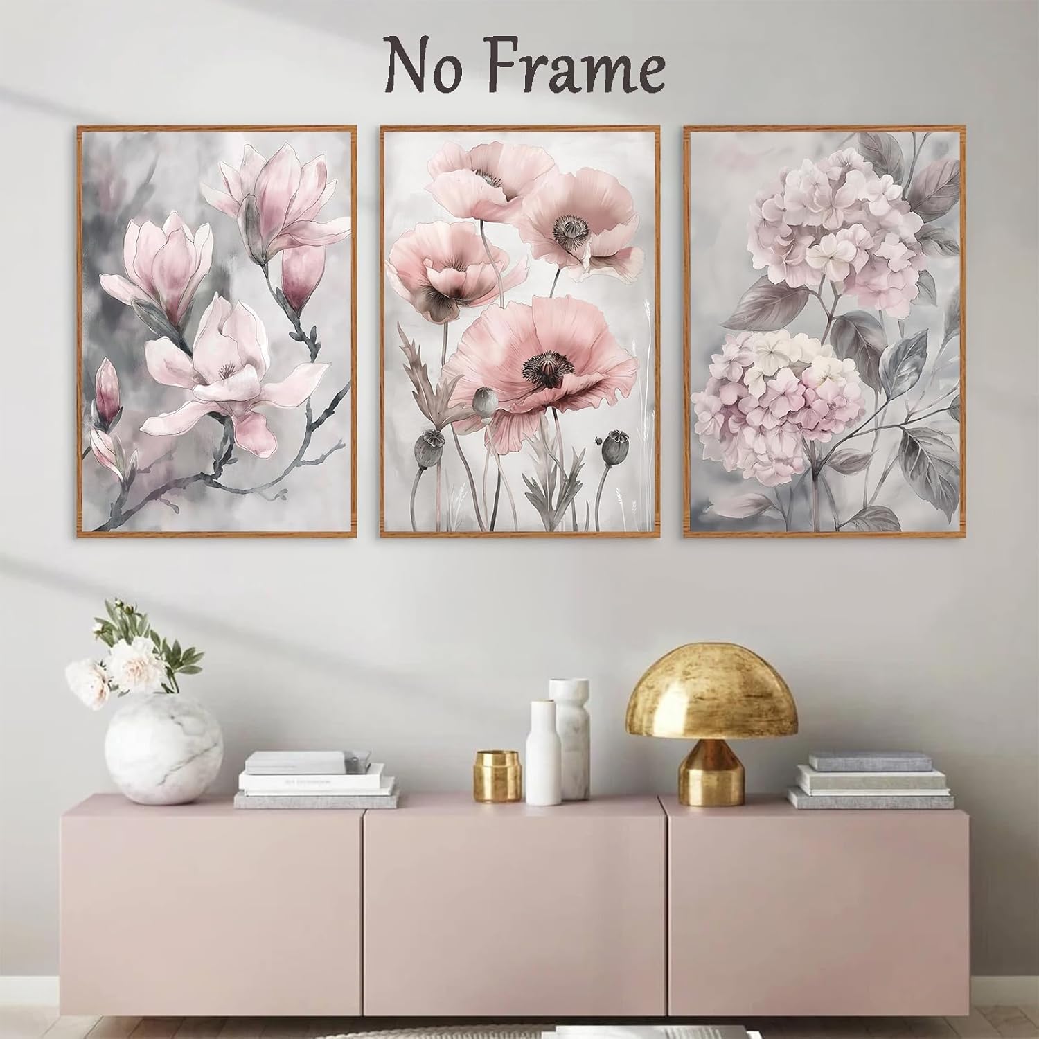 Large Pink Floral Canvas Wall Art Hydrangea Flower Pictures Modern Floral Prints Watercolor Flower Canvas Wall Art Pink Magnolia Painting Gray Flower Pictures Bloom Floral Painting 16x24inx3 No Frame