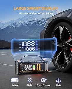 Jump Starter with Air Compressor - 4000A 12V Battery Jumper Starter Portable (7.0L Gas/ 6.0L Diesel) with 160PSI Tire Inflator, 10000mAh Jump Box Car Battery Jump Starter, Jumper Cables, LED Light