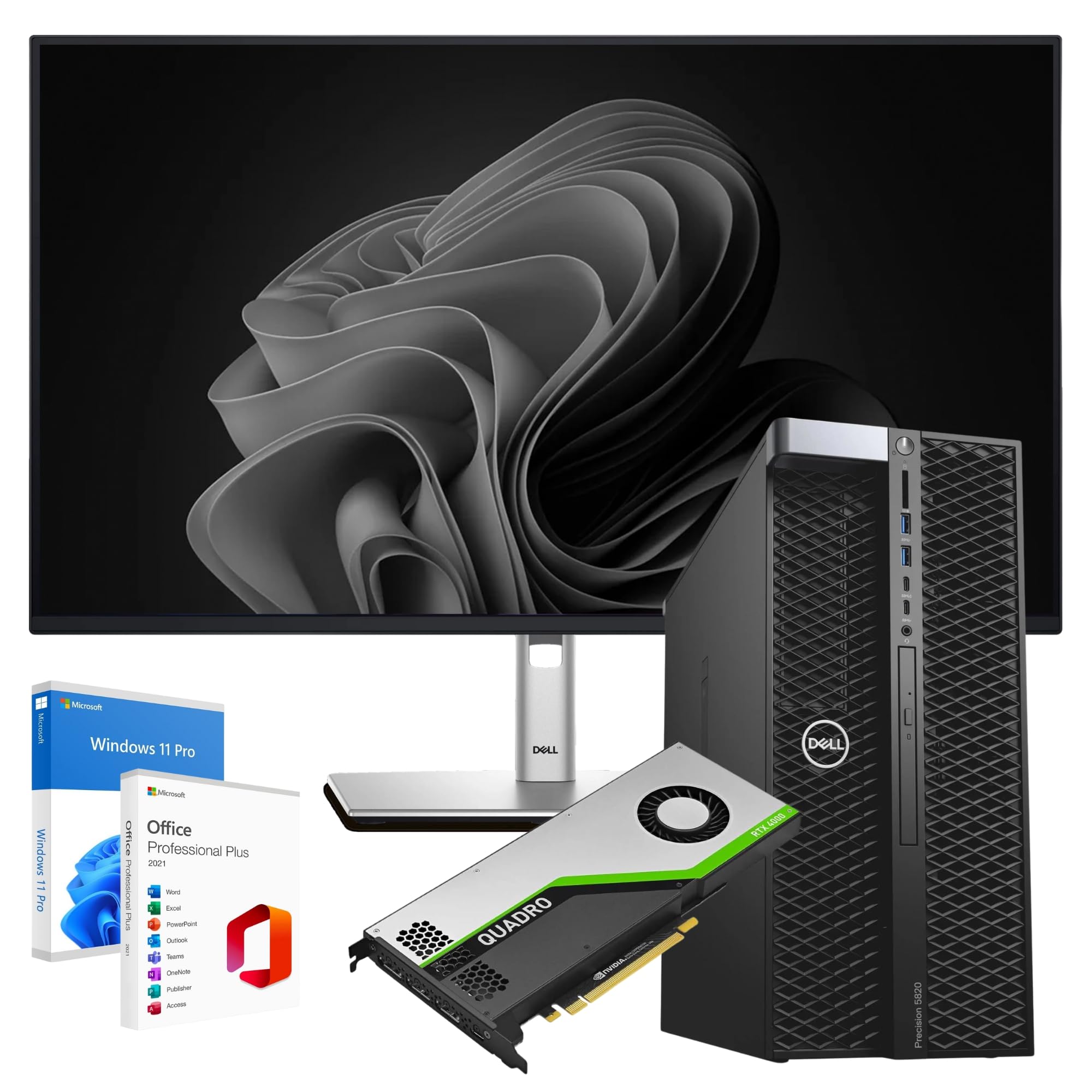 Computers Parts PC fisso Desktop Workstation completa Precision 5820 W2125 fino a 3.90 Ghz 32 GB Ram SSD 1 Tera RTX 4000 Monitor 27 Pollici Ms Office 2021 (Ricon