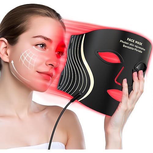 Red Light Therapy Mask for Face, 7 Colors LED Face Mask Light Therapy with Rechargeable Remote, 850NM Infrared & Red Light Mask, Portable Anti-Aging & Skin Rejuvenation Device for Home Use or Travel