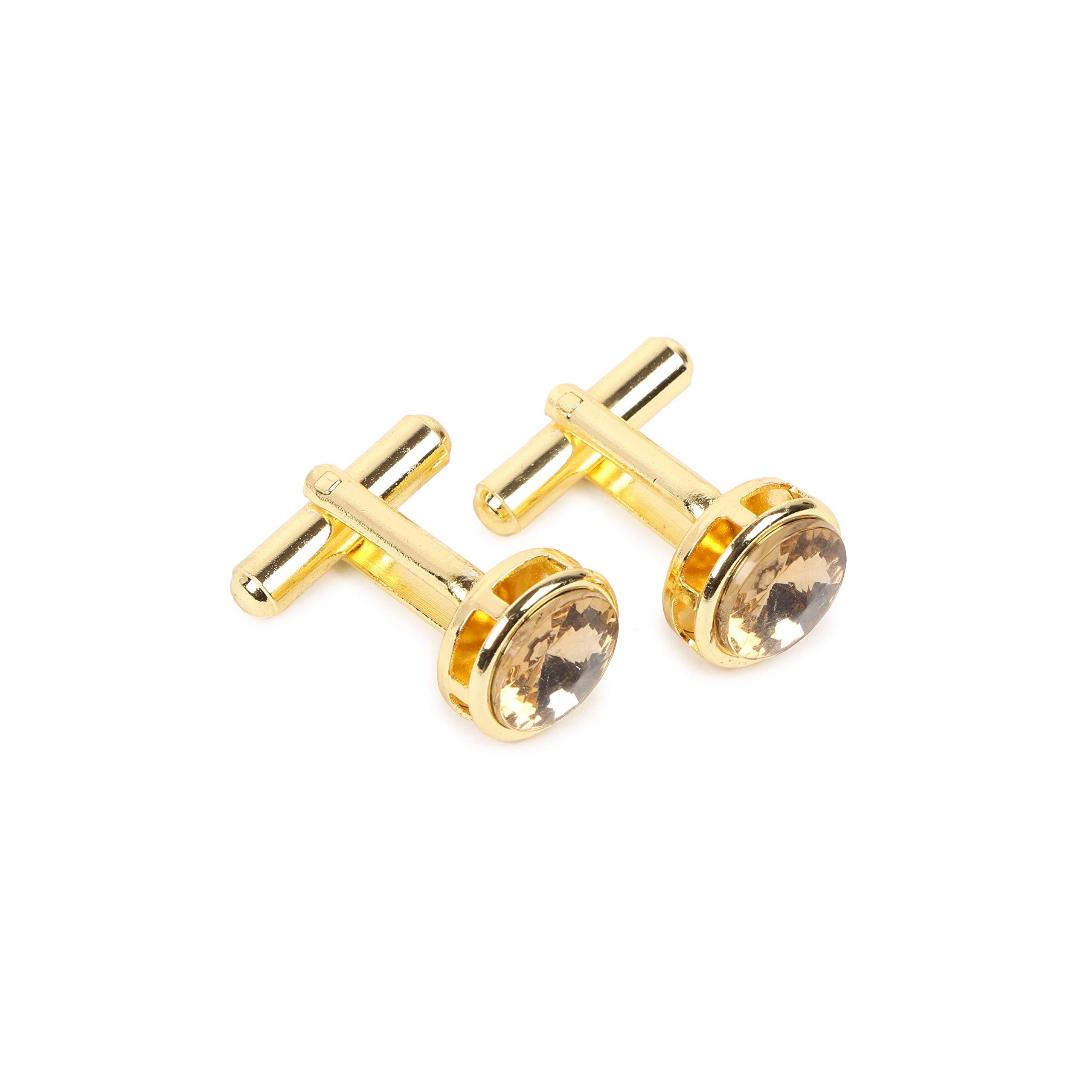 Mens Champagne Gold Stone Studded Golden Cufflinks for Shirts and Blazers-image-2