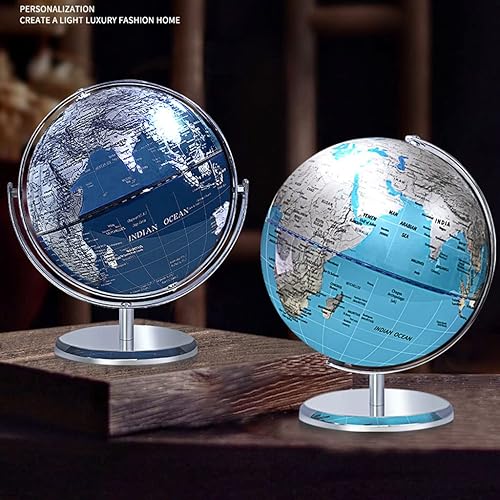 Miniatura 7 de Globo Terráqueo - Globo mundial de 8 pulgadas con océanos azules, esfera metálica, globo de rotación de 720° con arco y base de metal para
