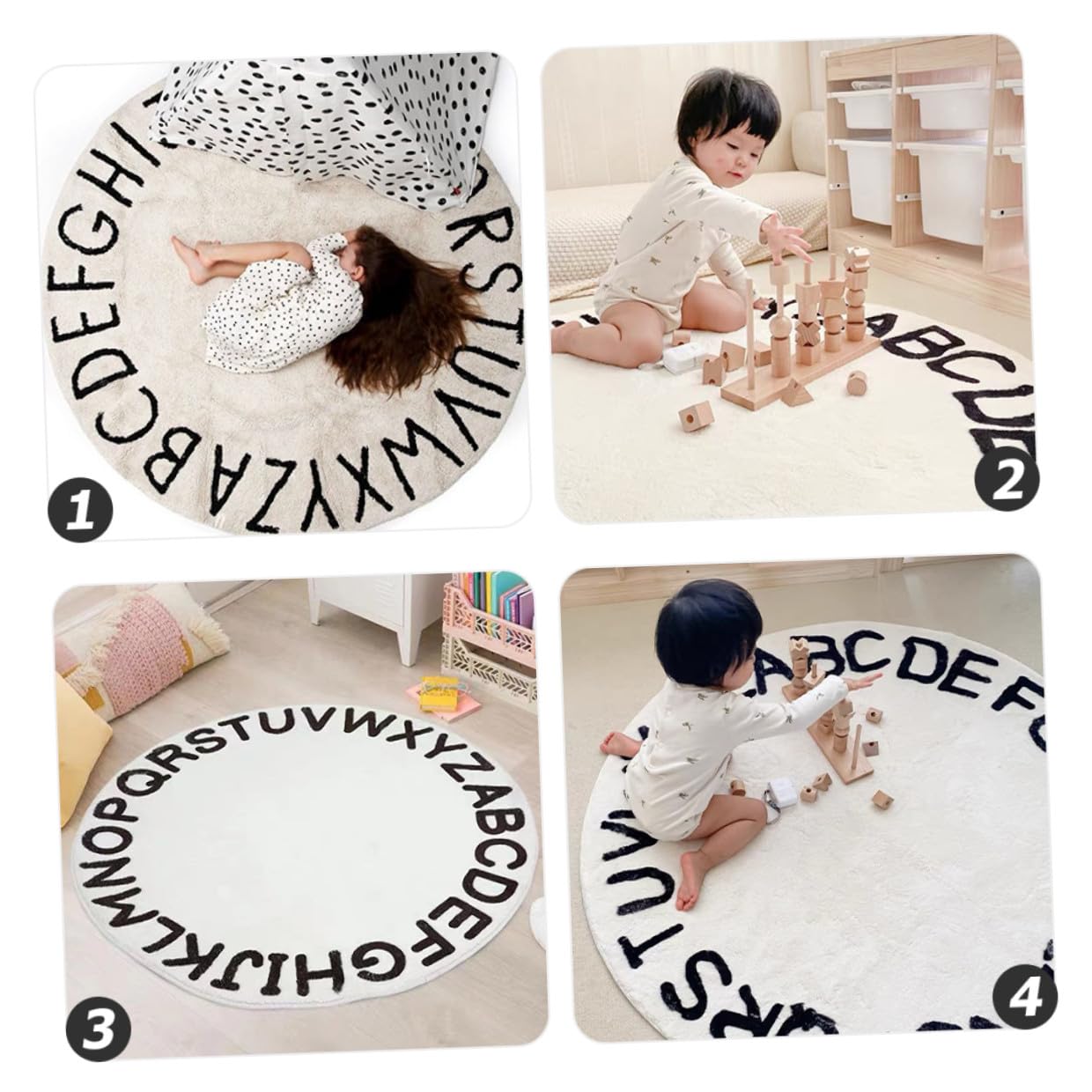 Runder Kinderzimmer Teppich mit Englischen Buchstaben rutschfeste Bodenmatte Dekorativer und Pädagogischer Spielteppich für Jungen und Mädchen Komfortabel und Pflegeleicht